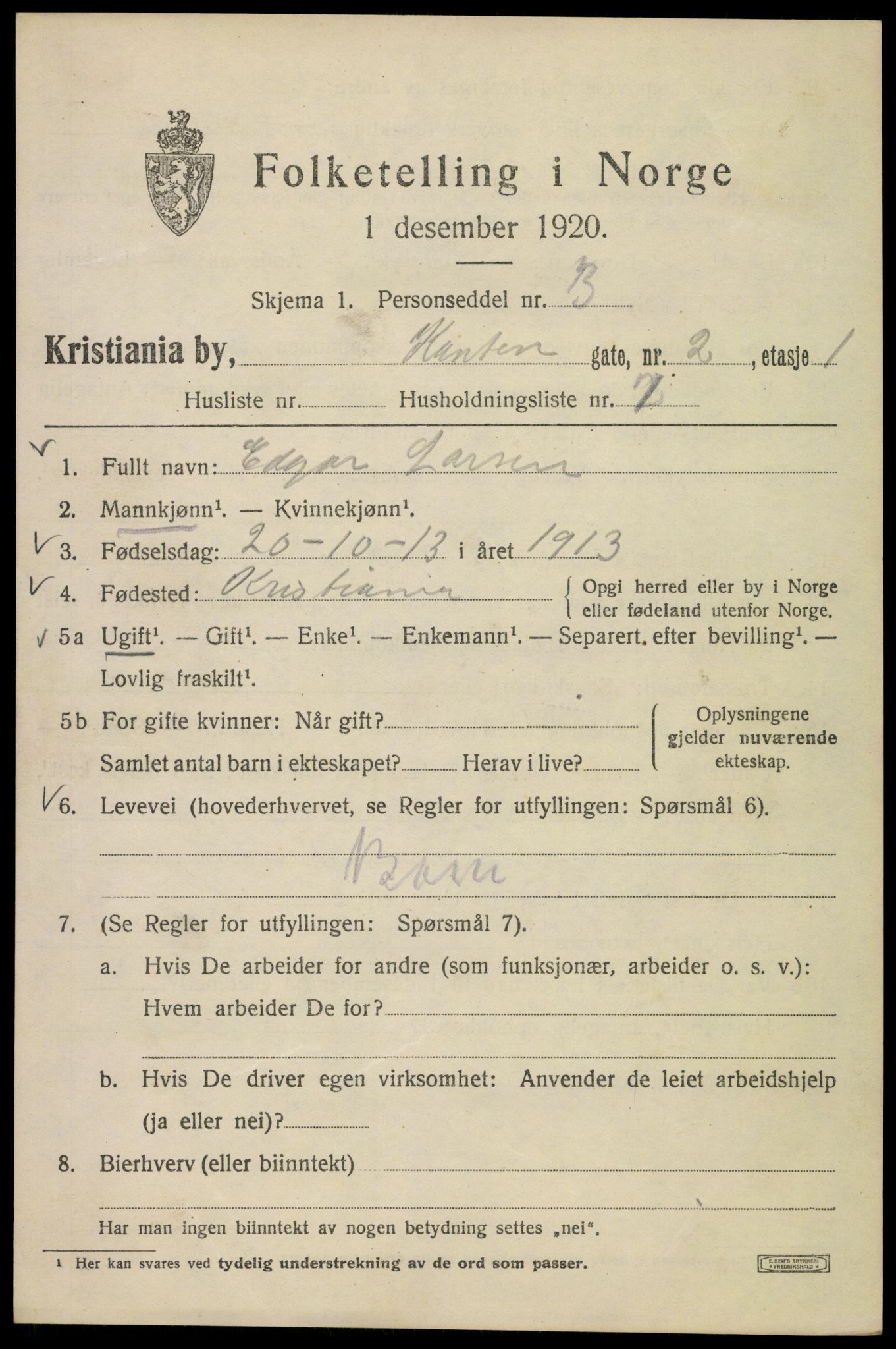 SAO, Folketelling 1920 for 0301 Kristiania kjøpstad, 1920, s. 327133