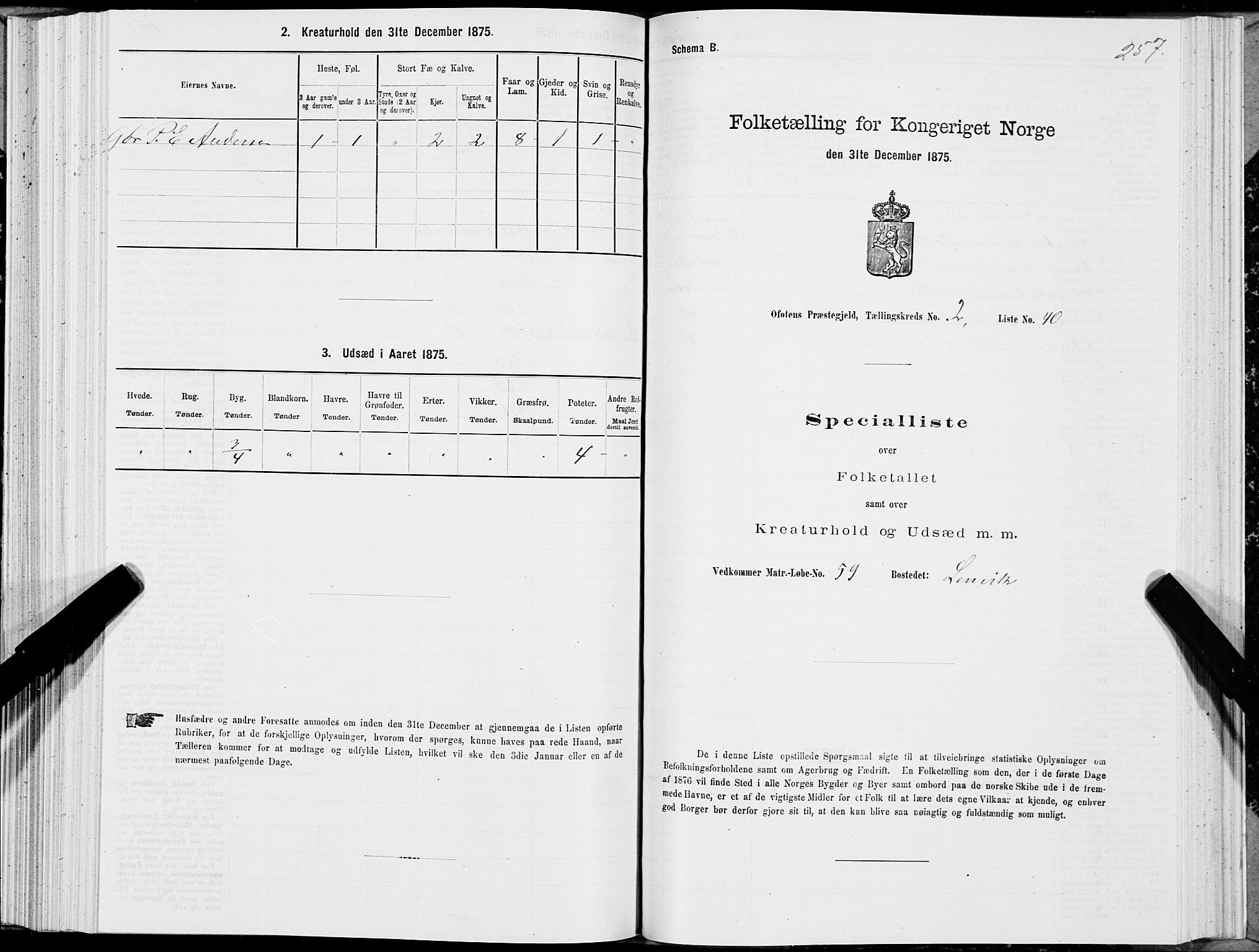 SAT, Folketelling 1875 for 1853P Ofoten prestegjeld, 1875, s. 1257