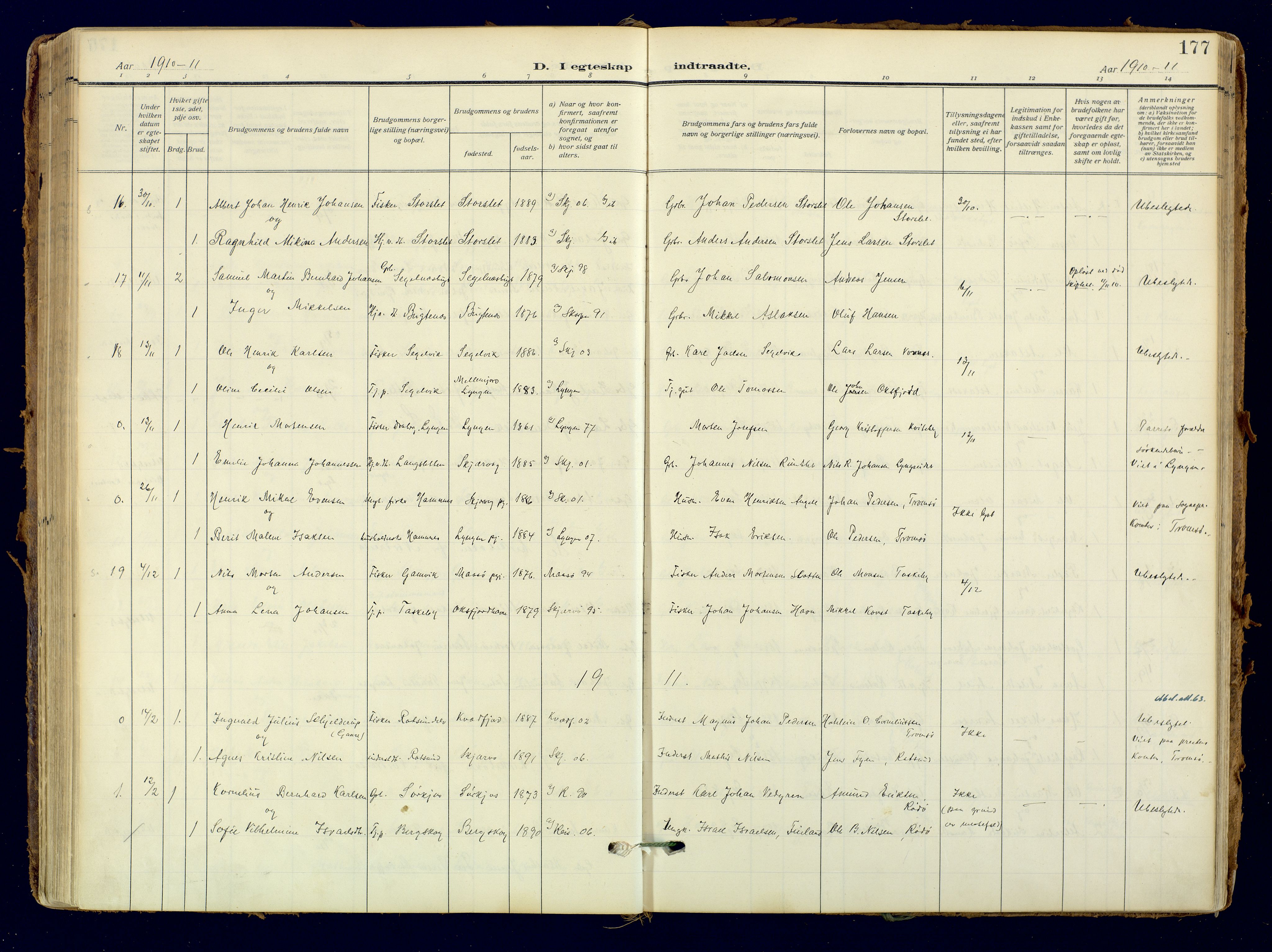 Skjervøy sokneprestkontor, AV/SATØ-S-1300/H/Ha/Haa: Ministerialbok nr. 18, 1910-1926, s. 177