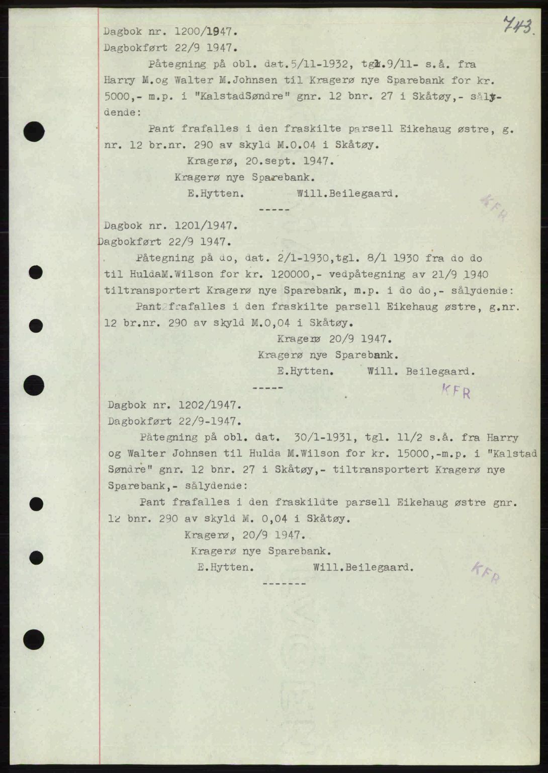 Kragerø sorenskriveri, SAKO/A-65/G/Ga/Gab/L0061: Pantebok nr. A-61, 1947-1947, Dagboknr: 1200/1947