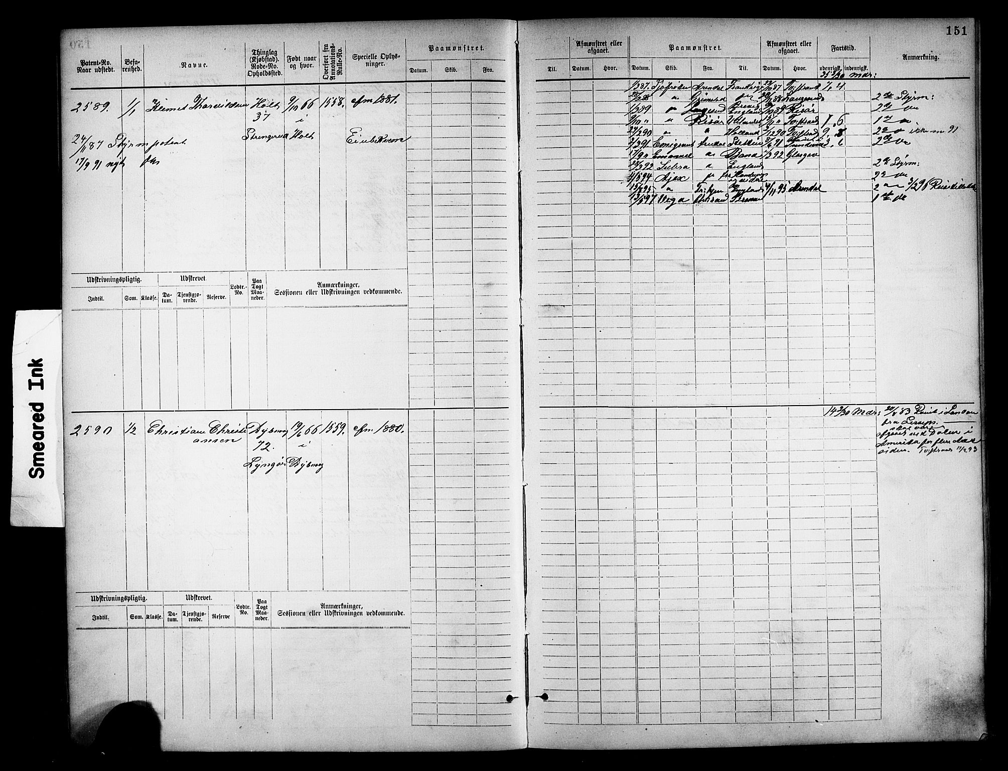 Tvedestrand mønstringskrets, AV/SAK-2031-0011/F/Fb/L0018: Hovedrulle nr 2289-3056, U-34, 1882-1892, s. 159