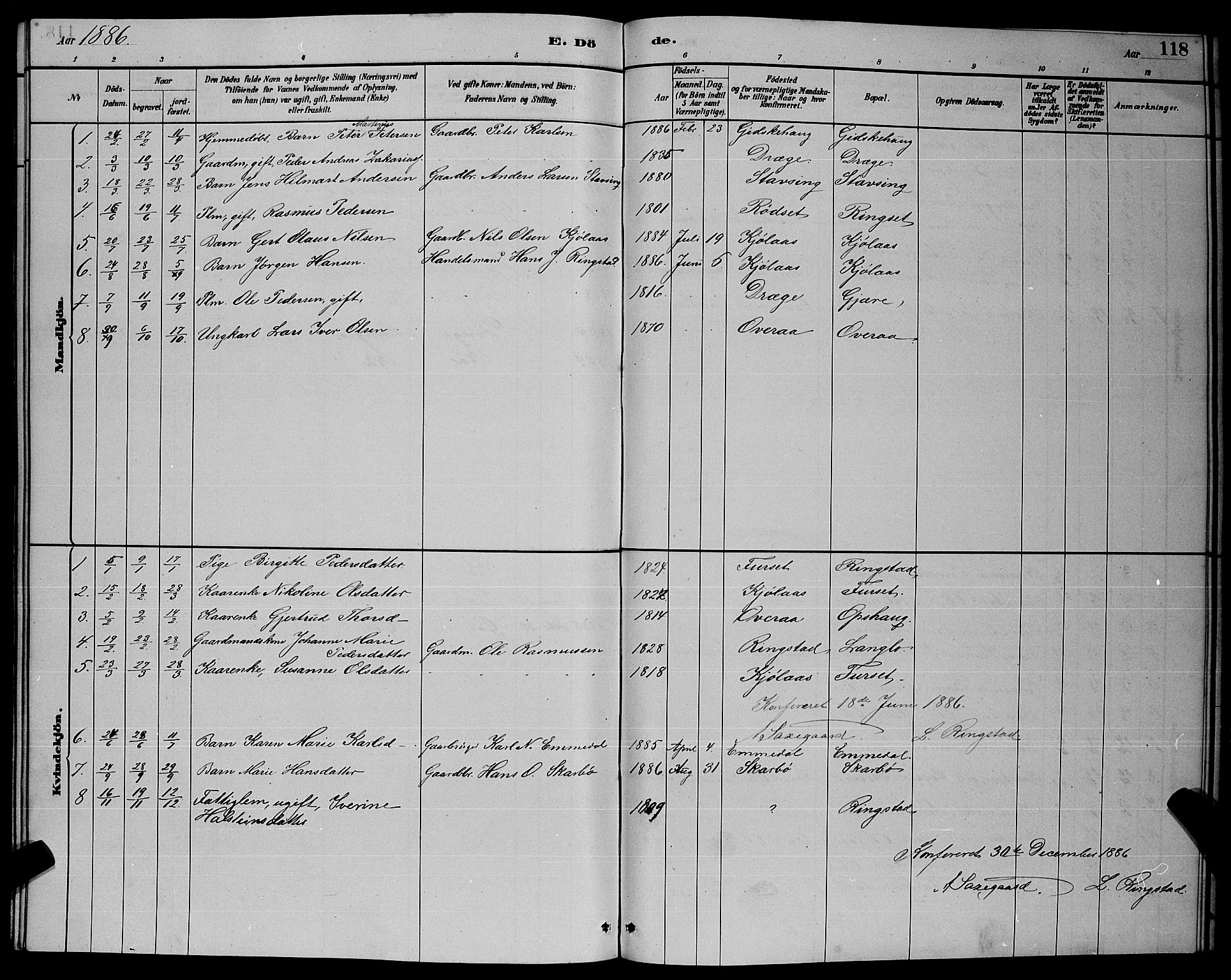 Ministerialprotokoller, klokkerbøker og fødselsregistre - Møre og Romsdal, AV/SAT-A-1454/520/L0292: Klokkerbok nr. 520C04, 1882-1901, s. 118