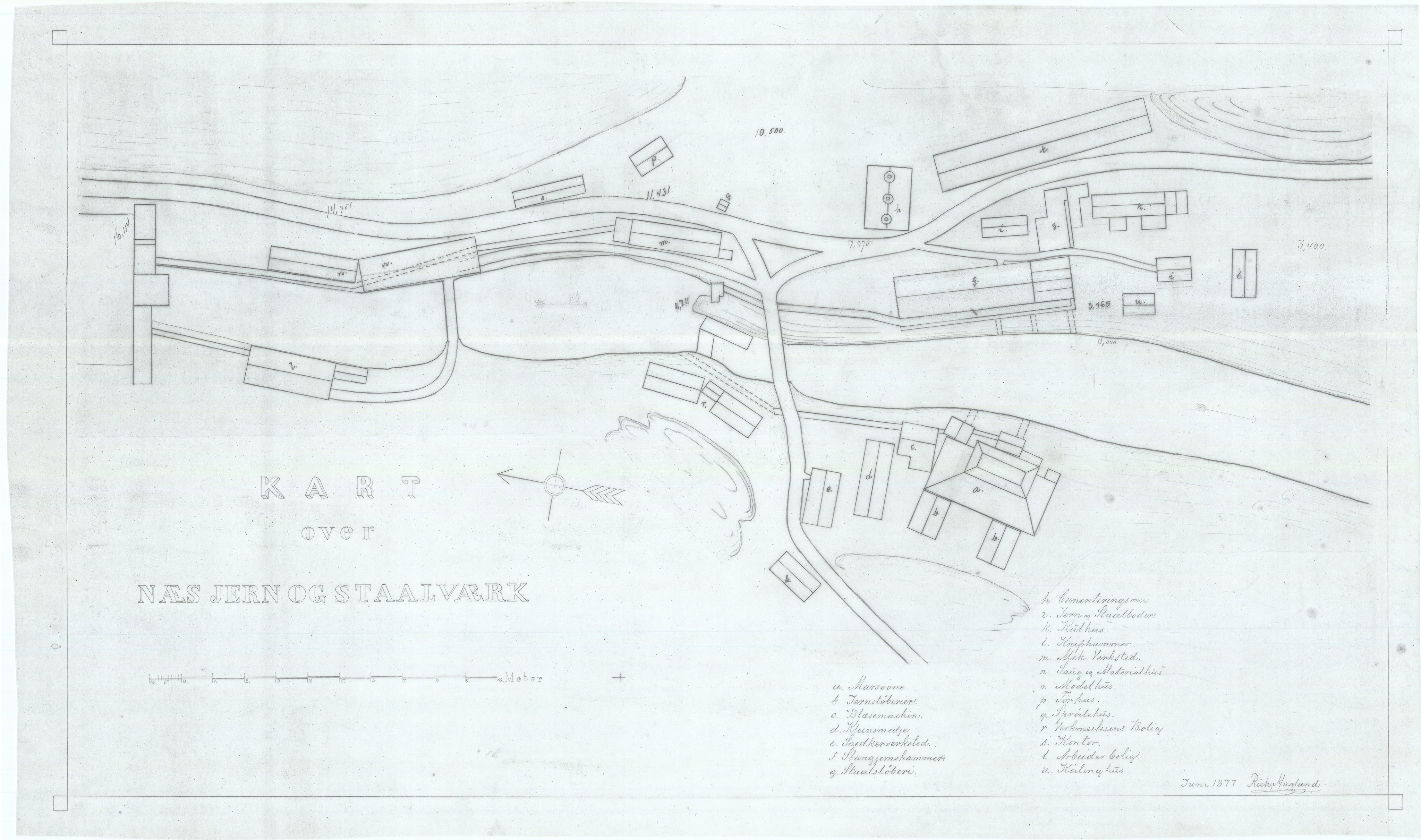 Jacob Aall & Søn AS, NESJ/NJM-007/08/L0003: Kart over Næs jern og staalverk, Juni 1877, Rich. Haalund, kopi, 1877