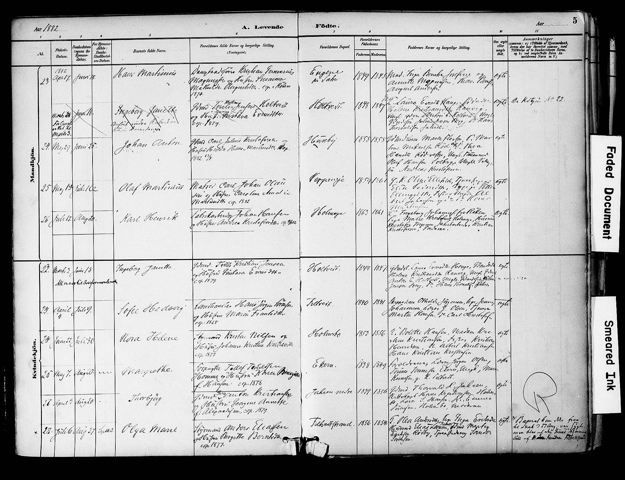 Hurum kirkebøker, AV/SAKO-A-229/F/Fa/L0014: Ministerialbok nr. 14, 1882-1895, s. 5