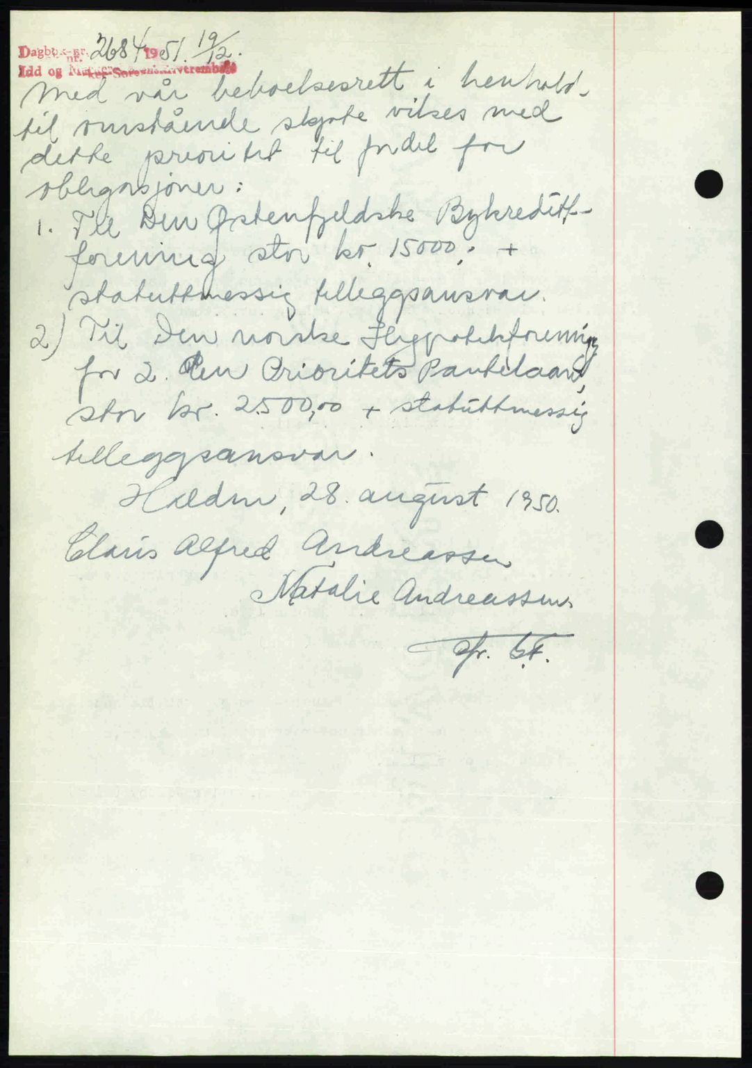 Idd og Marker sorenskriveri, SAO/A-10283/G/Gb/Gbb/L0013: Pantebok nr. A13, 1949-1950, Dagboknr: 2684/1951