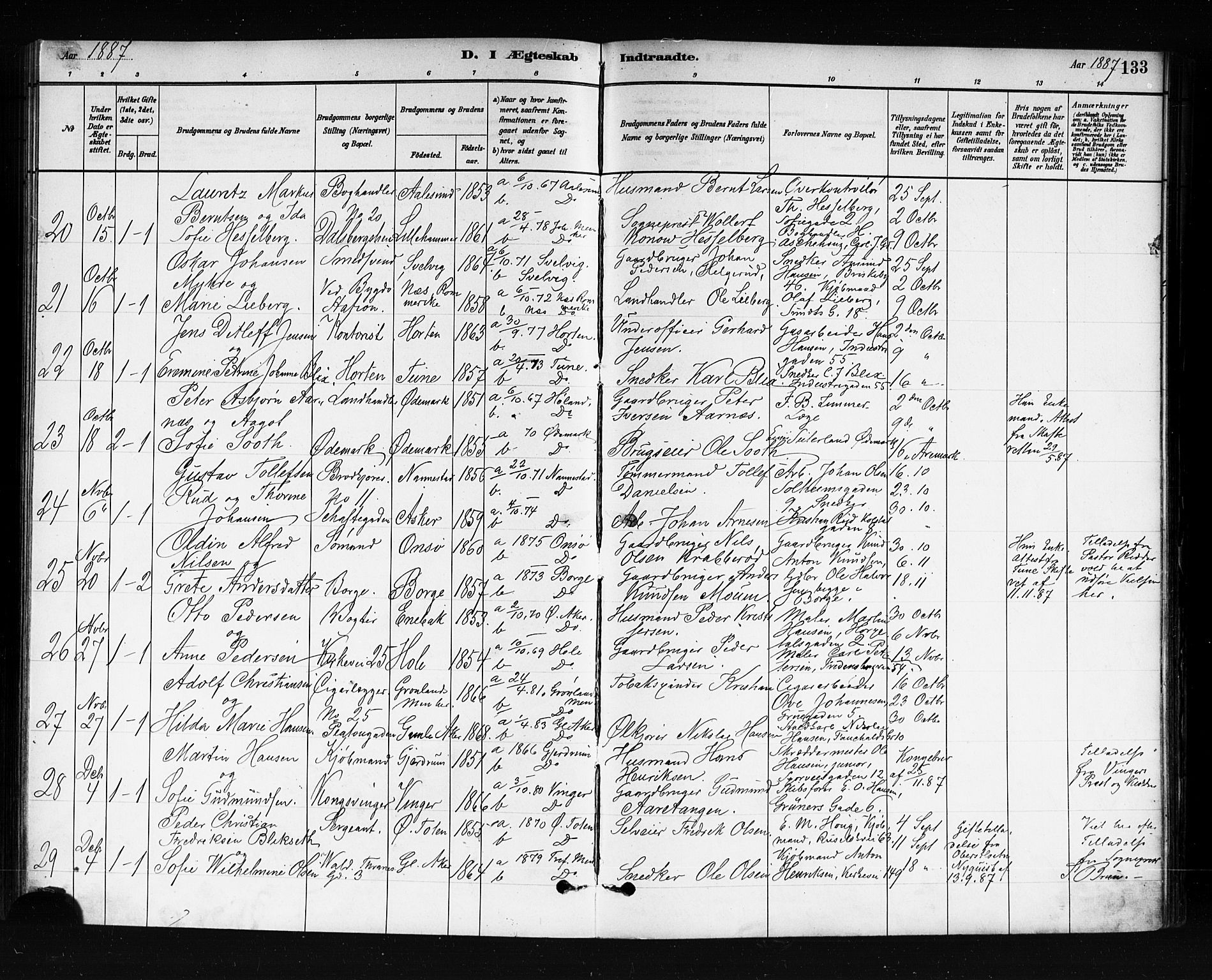 Uranienborg prestekontor Kirkebøker, AV/SAO-A-10877/F/Fa/L0002: Ministerialbok nr. 2, 1880-1896, s. 133