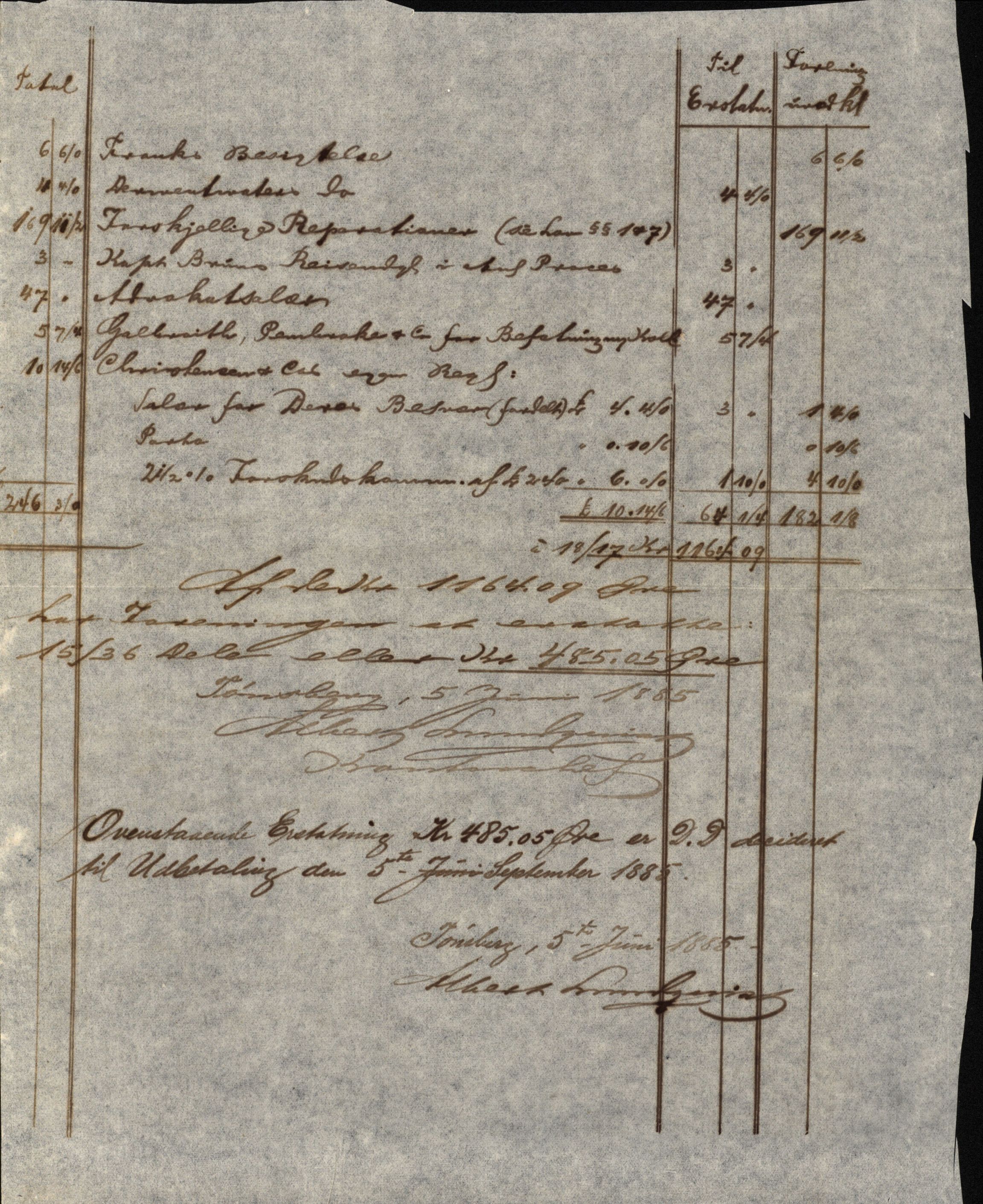 Pa 63 - Østlandske skibsassuranceforening, VEMU/A-1079/G/Ga/L0017/0003: Havaridokumenter / Alma, Aise, Ole Bull, Tellus, Frank, 1884, s. 78