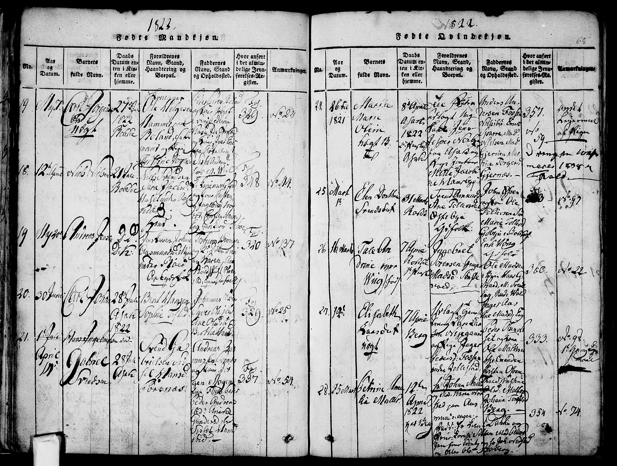 Berg prestekontor Kirkebøker, AV/SAO-A-10902/F/Fa/L0002: Ministerialbok nr. I 2, 1815-1831, s. 68