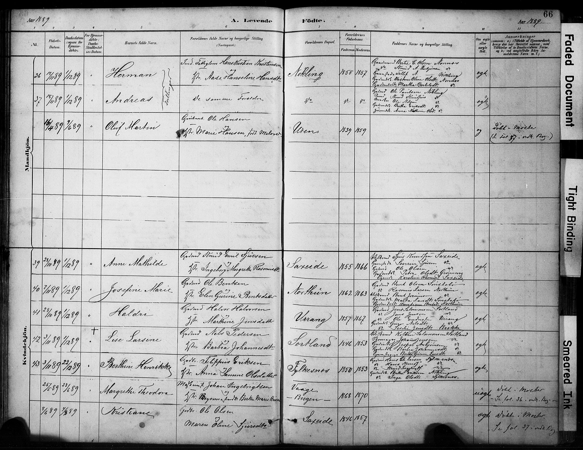 Finnås sokneprestembete, AV/SAB-A-99925/H/Ha/Hab/Habb/L0003: Klokkerbok nr. B 3, 1882-1897, s. 66