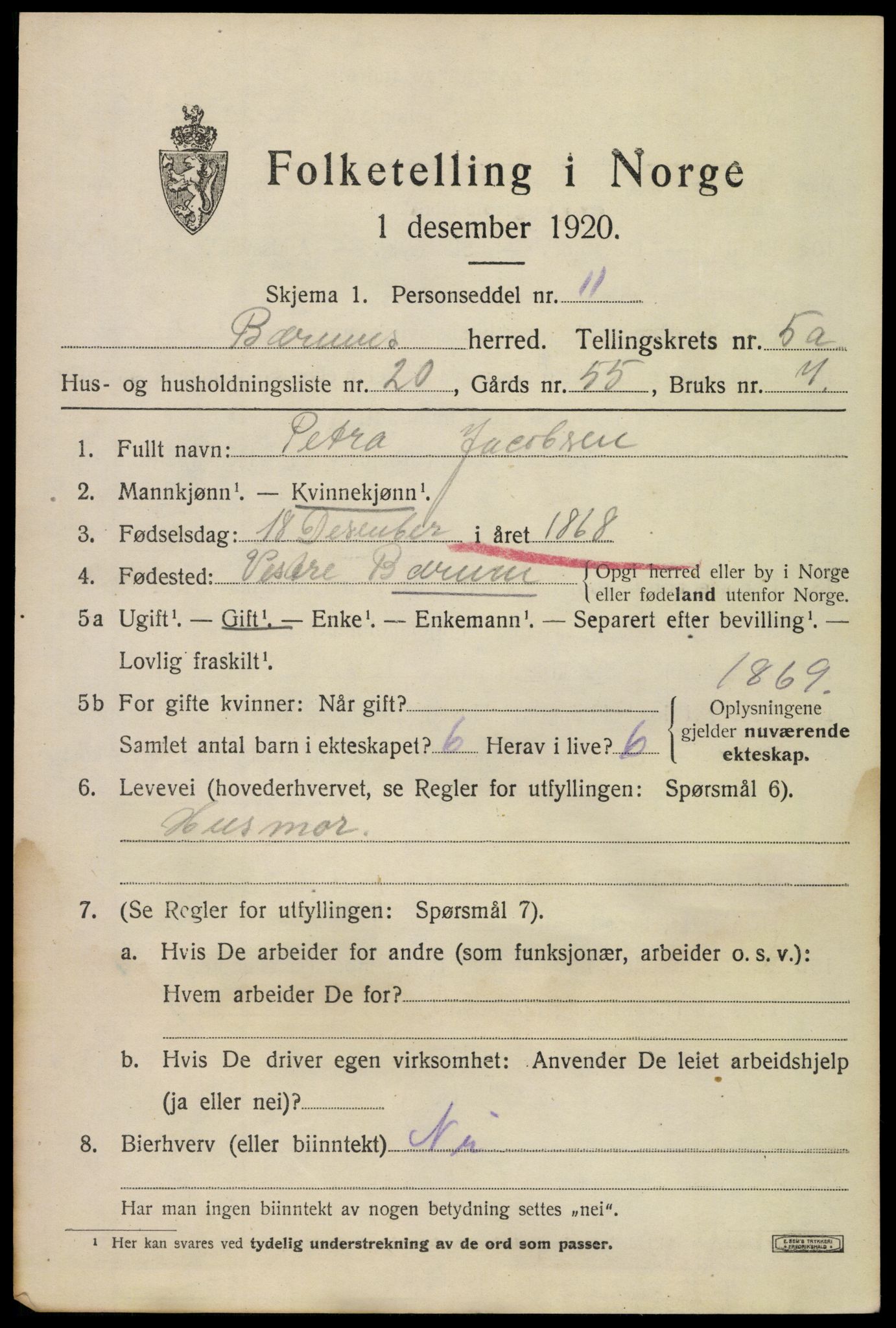SAO, Folketelling 1920 for 0219 Bærum herred, 1920, s. 10174