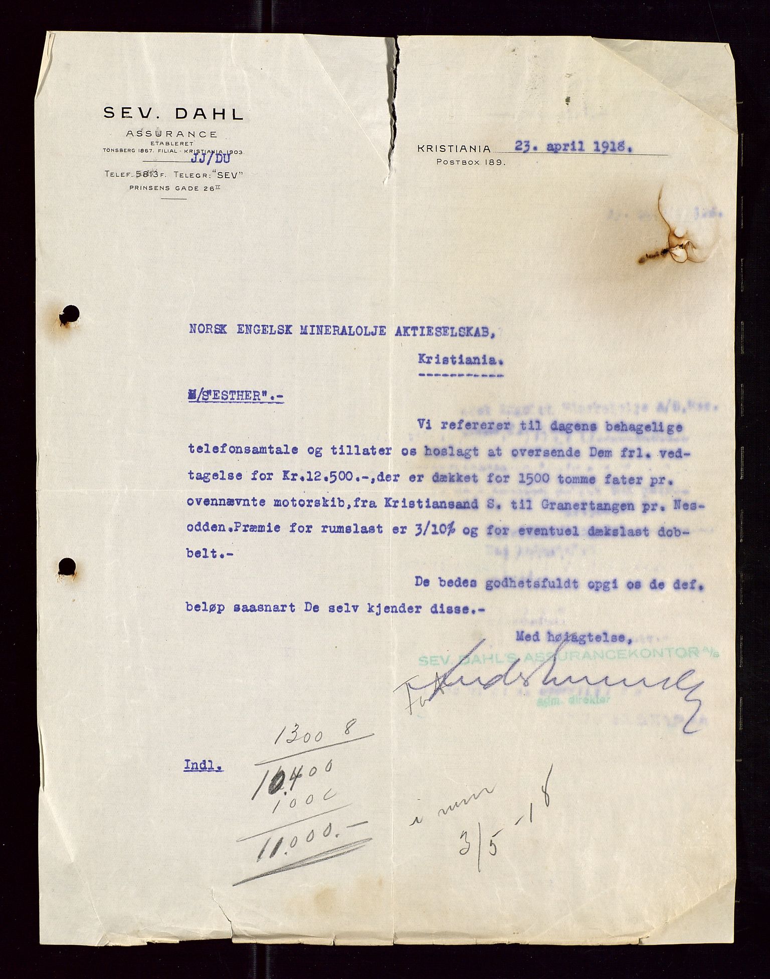 Pa 1521 - A/S Norske Shell, AV/SAST-A-101915/E/Ea/Eaa/L0005: Sjefskorrespondanse, 1918, s. 75