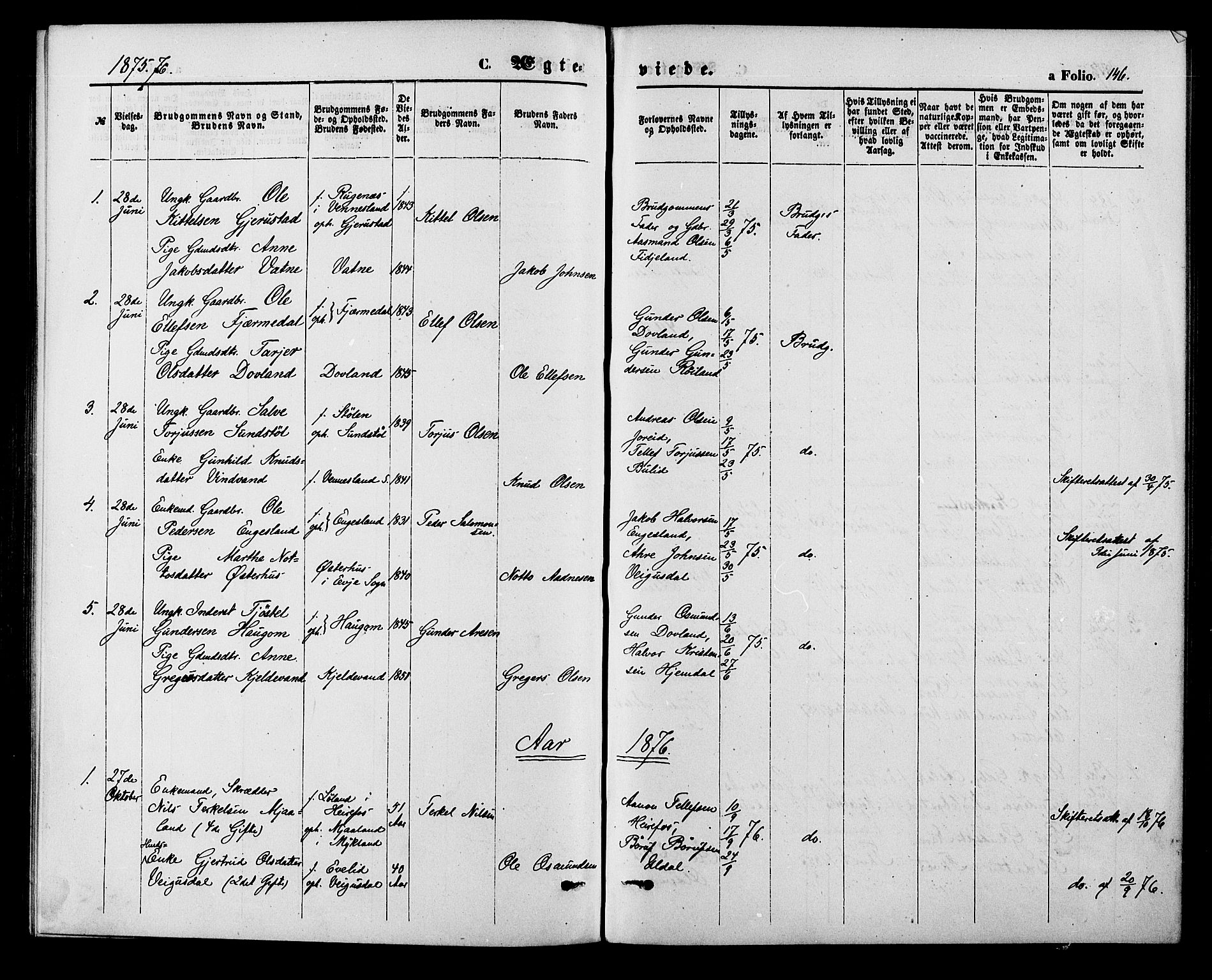 Herefoss sokneprestkontor, SAK/1111-0019/F/Fa/Fab/L0003: Ministerialbok nr. A 3, 1875-1886, s. 146