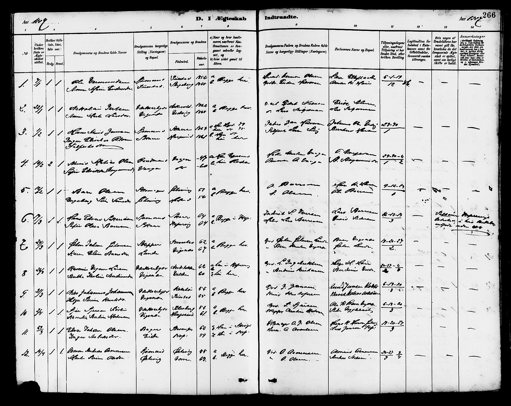 Avaldsnes sokneprestkontor, AV/SAST-A -101851/H/Ha/Hab/L0007: Klokkerbok nr. B 7, 1885-1909, s. 266