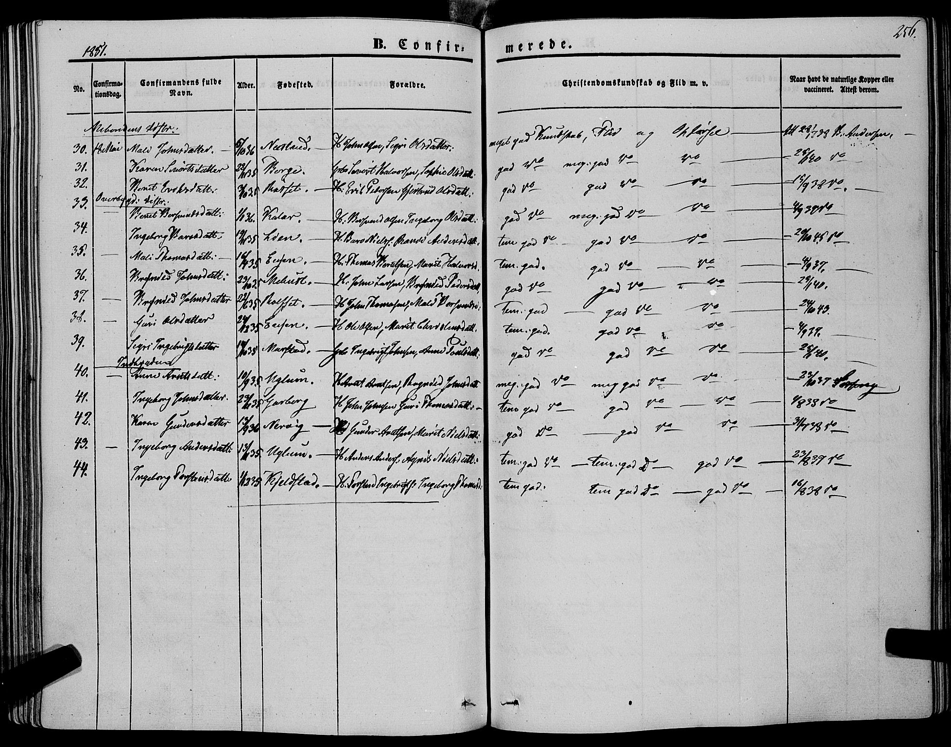 Ministerialprotokoller, klokkerbøker og fødselsregistre - Sør-Trøndelag, SAT/A-1456/695/L1145: Ministerialbok nr. 695A06 /1, 1843-1859, s. 256