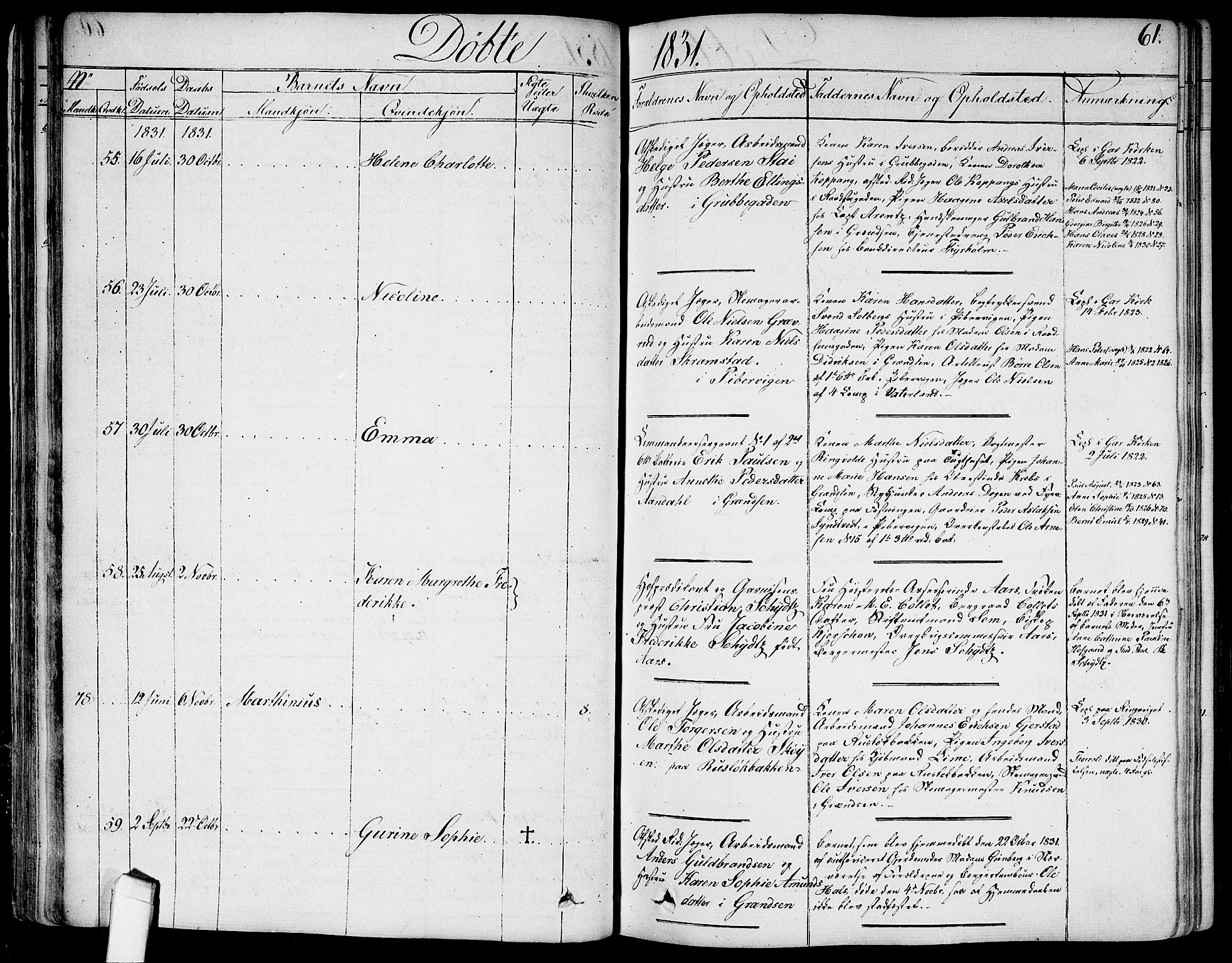 Garnisonsmenigheten Kirkebøker, AV/SAO-A-10846/G/Ga/L0004: Klokkerbok nr. 4, 1828-1840, s. 61