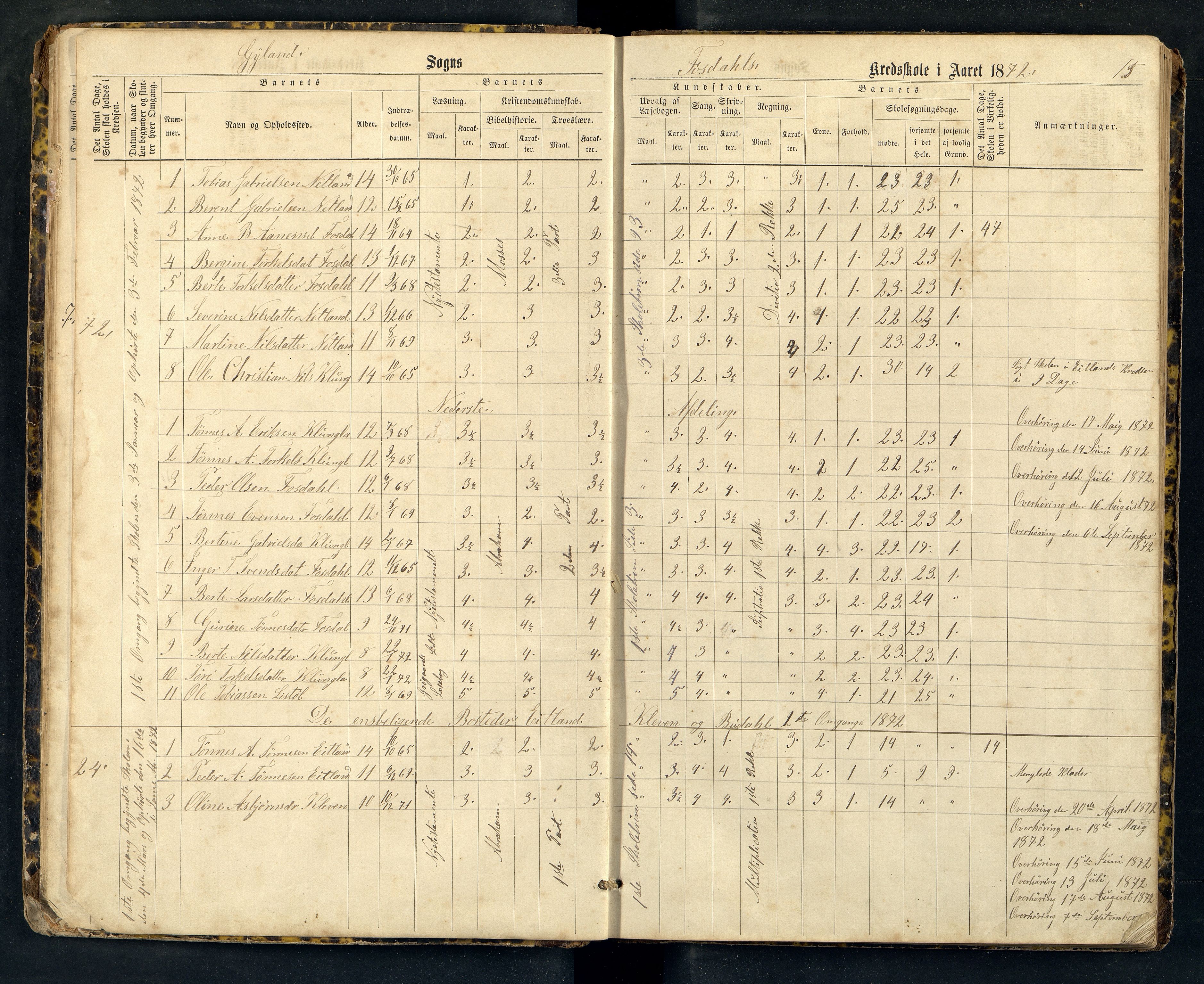 Bakke og Gyland kommune - Fossdal Skole, ARKSOR/1004BG553/H/L0001: Skoleprotokoll, 1869-1887