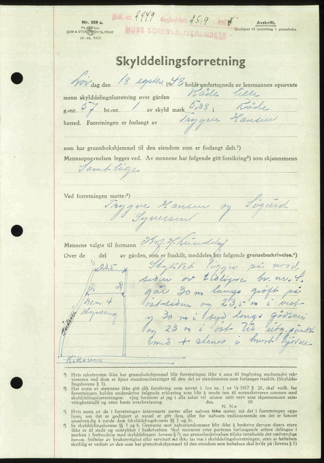 Moss sorenskriveri, SAO/A-10168: Pantebok nr. A20, 1948-1948, Dagboknr: 2449/1948