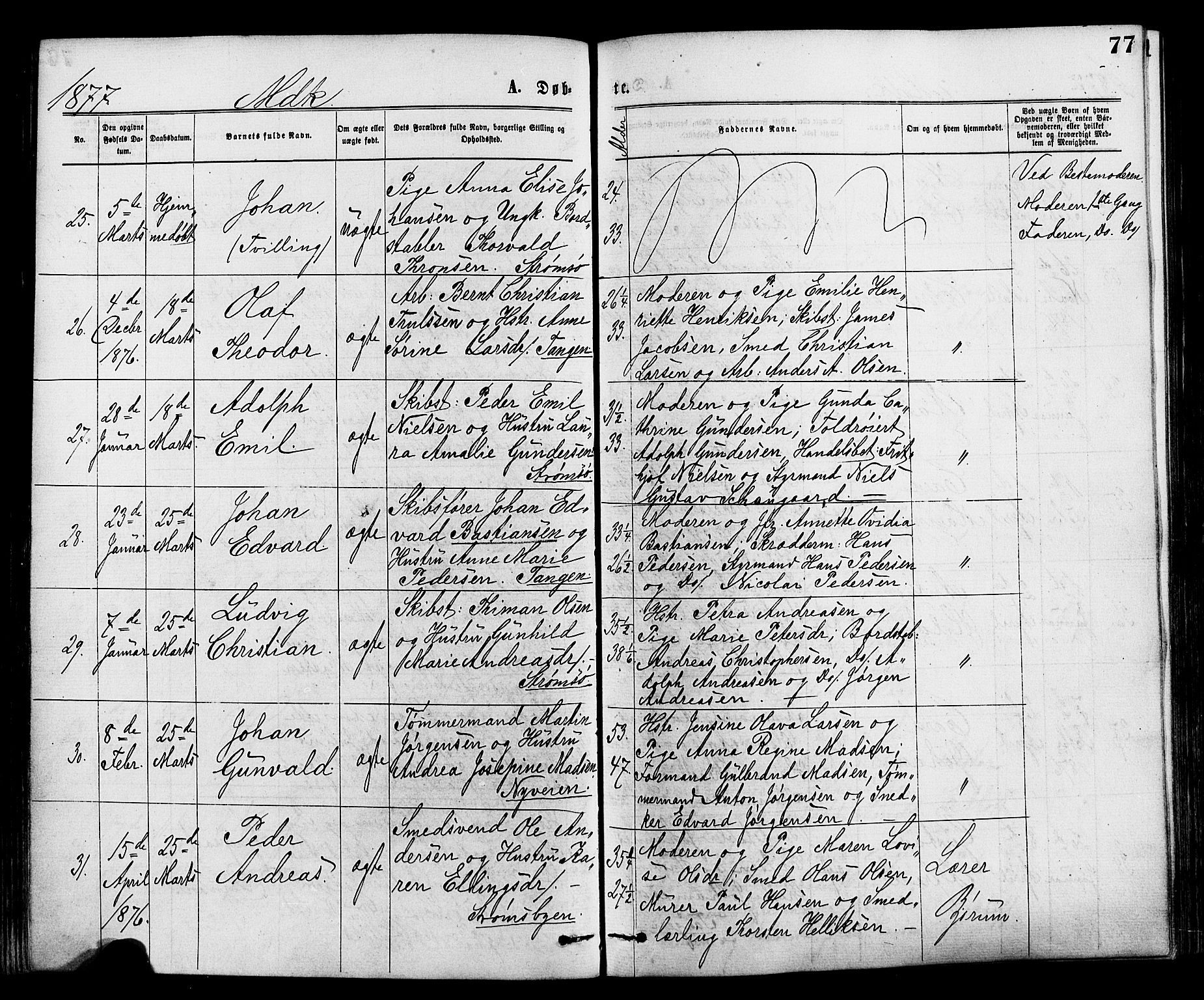 Strømsø kirkebøker, AV/SAKO-A-246/F/Fa/L0019: Ministerialbok nr. I 19, 1874-1877, s. 77