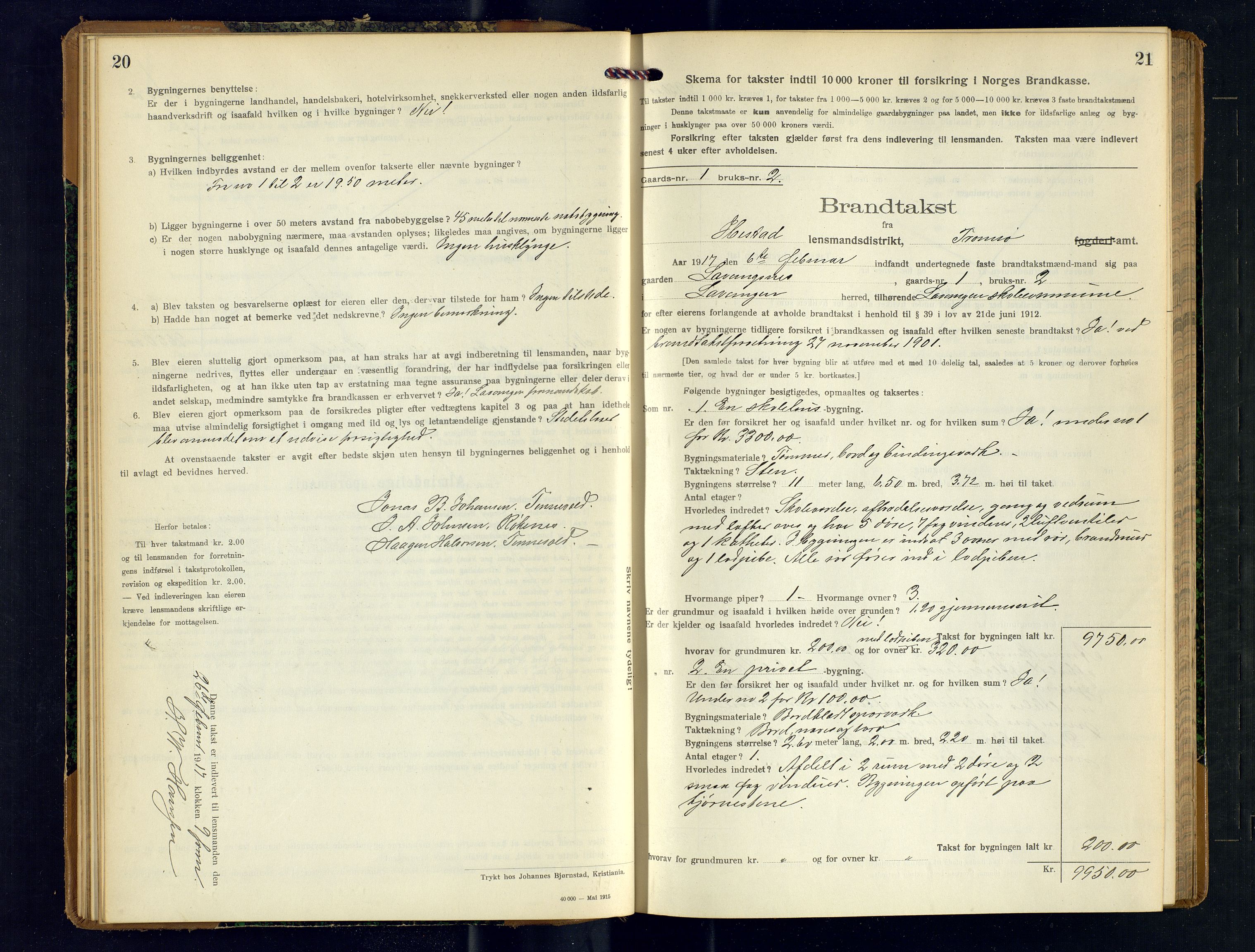 Ibestad lensmannskontor, AV/SATØ-S-1499/F/Fv/Fvh/L0276: Branntakstprotokoller, 1917-1918, s. 20-21