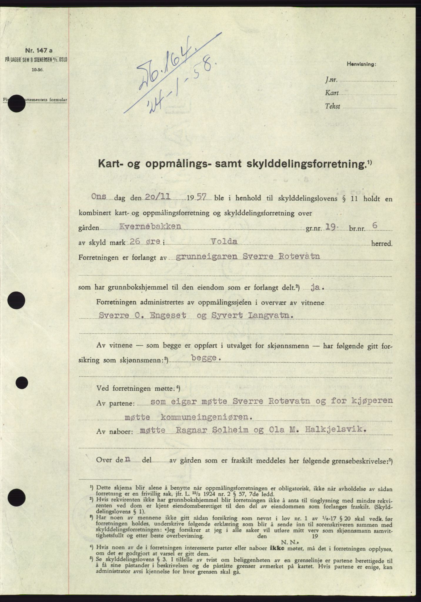 Søre Sunnmøre sorenskriveri, SAT/A-4122/1/2/2C/L0109: Pantebok nr. 35A, 1958-1958, Dagboknr: 164/1958