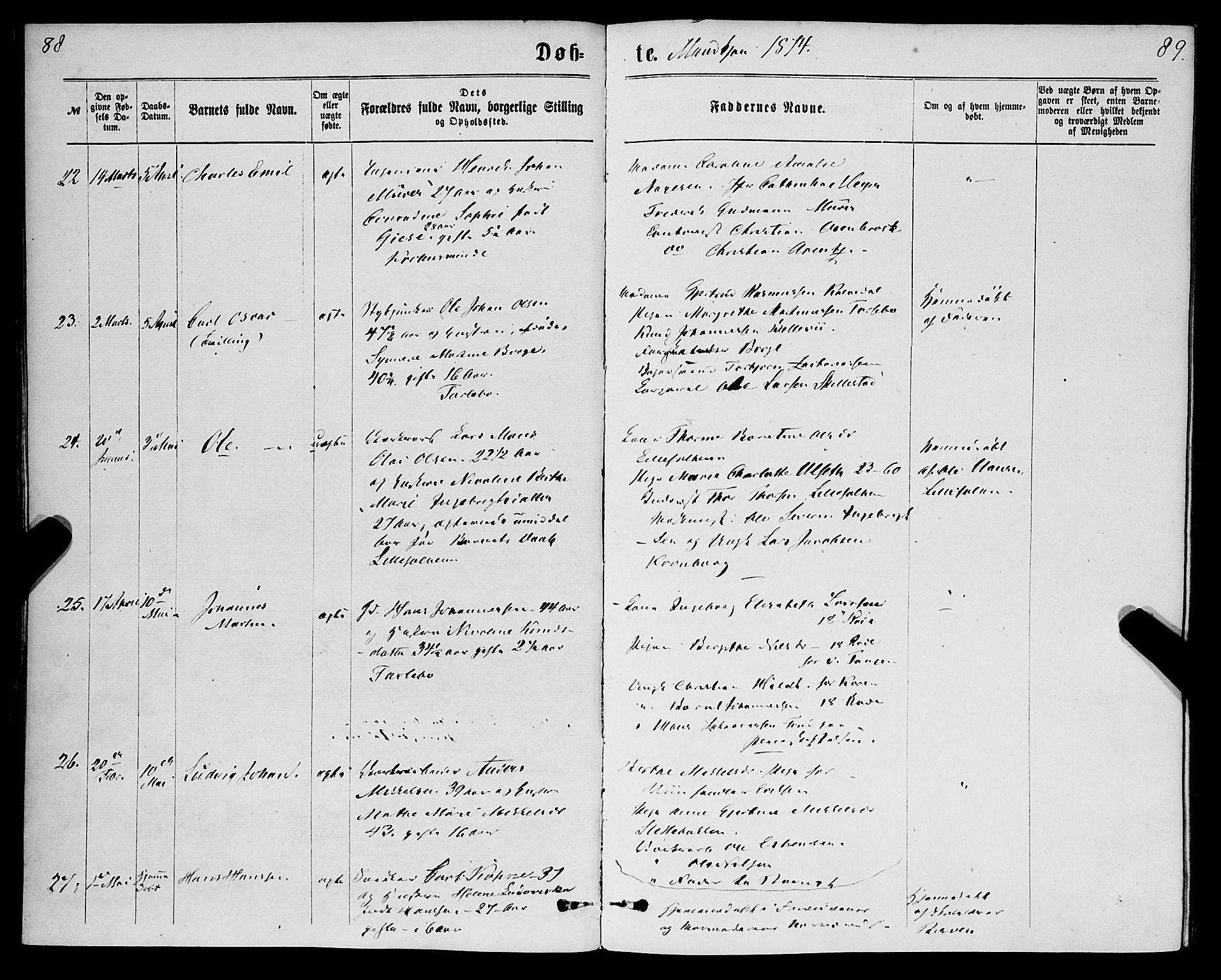 St. Jørgens hospital og Årstad sokneprestembete, AV/SAB-A-99934: Ministerialbok nr. A 6, 1870-1878, s. 88-89