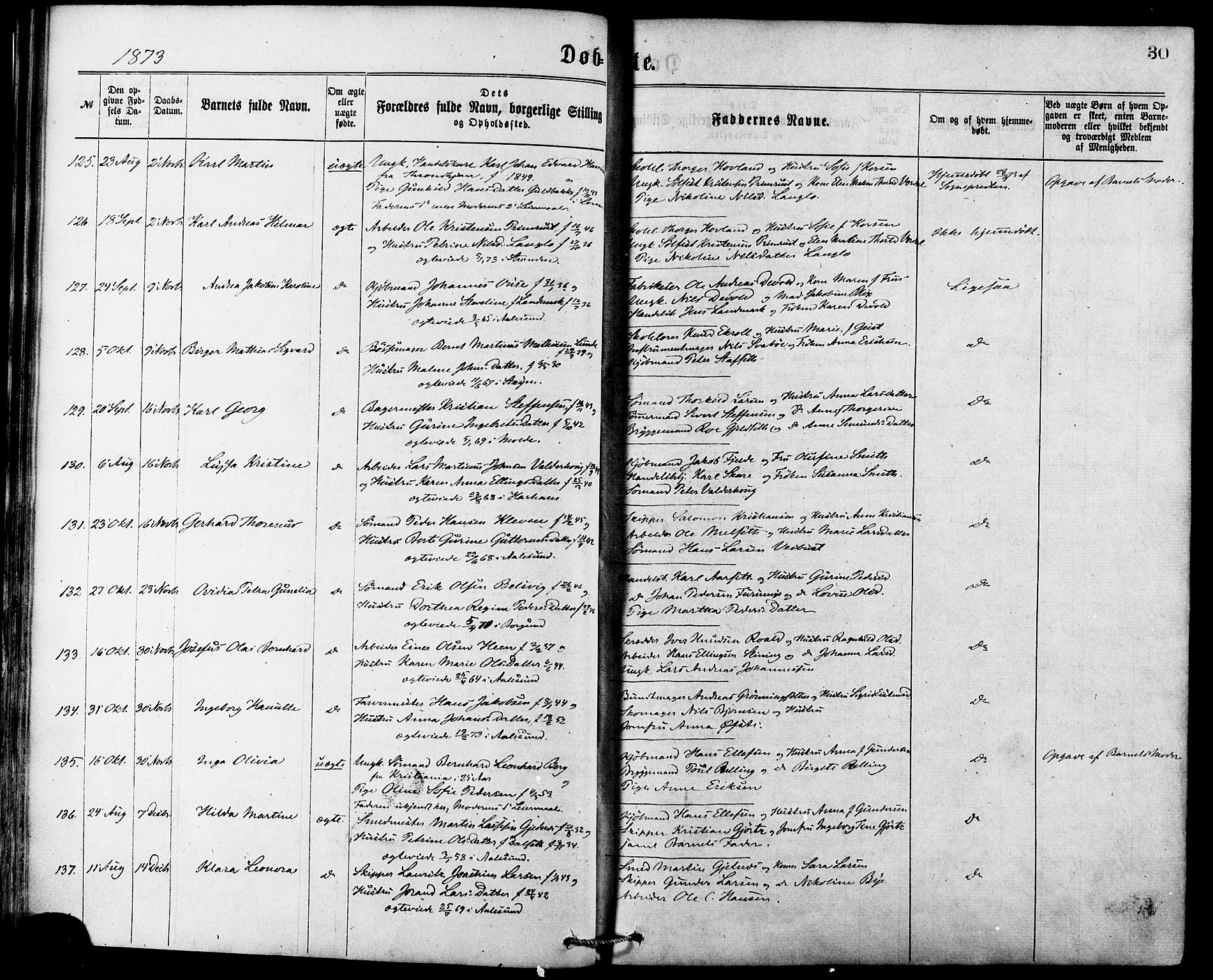 Ministerialprotokoller, klokkerbøker og fødselsregistre - Møre og Romsdal, SAT/A-1454/529/L0453: Ministerialbok nr. 529A03, 1872-1877, s. 30