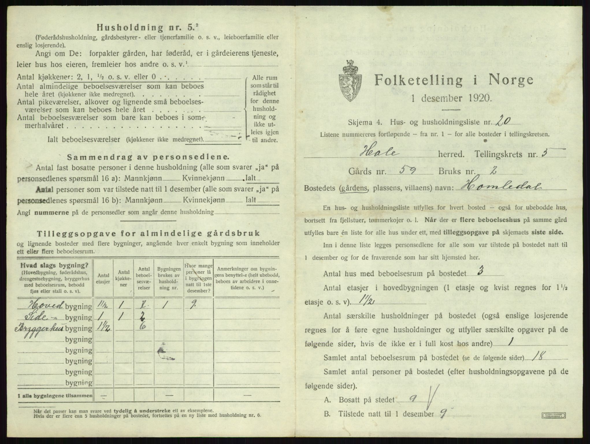 SAKO, Folketelling 1920 for 0612 Hole herred, 1920, s. 587