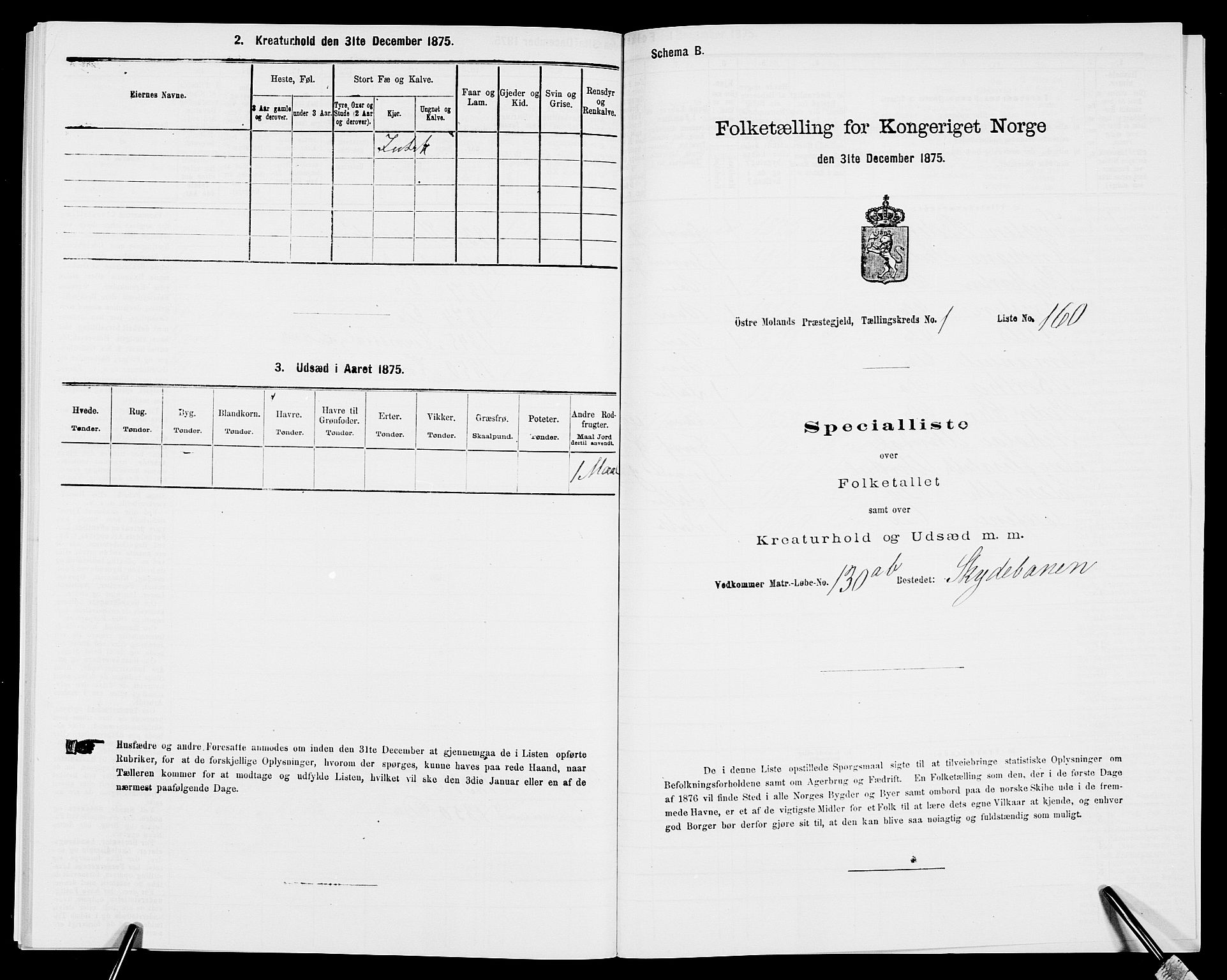 SAK, Folketelling 1875 for 0918P Austre Moland prestegjeld, 1875, s. 450