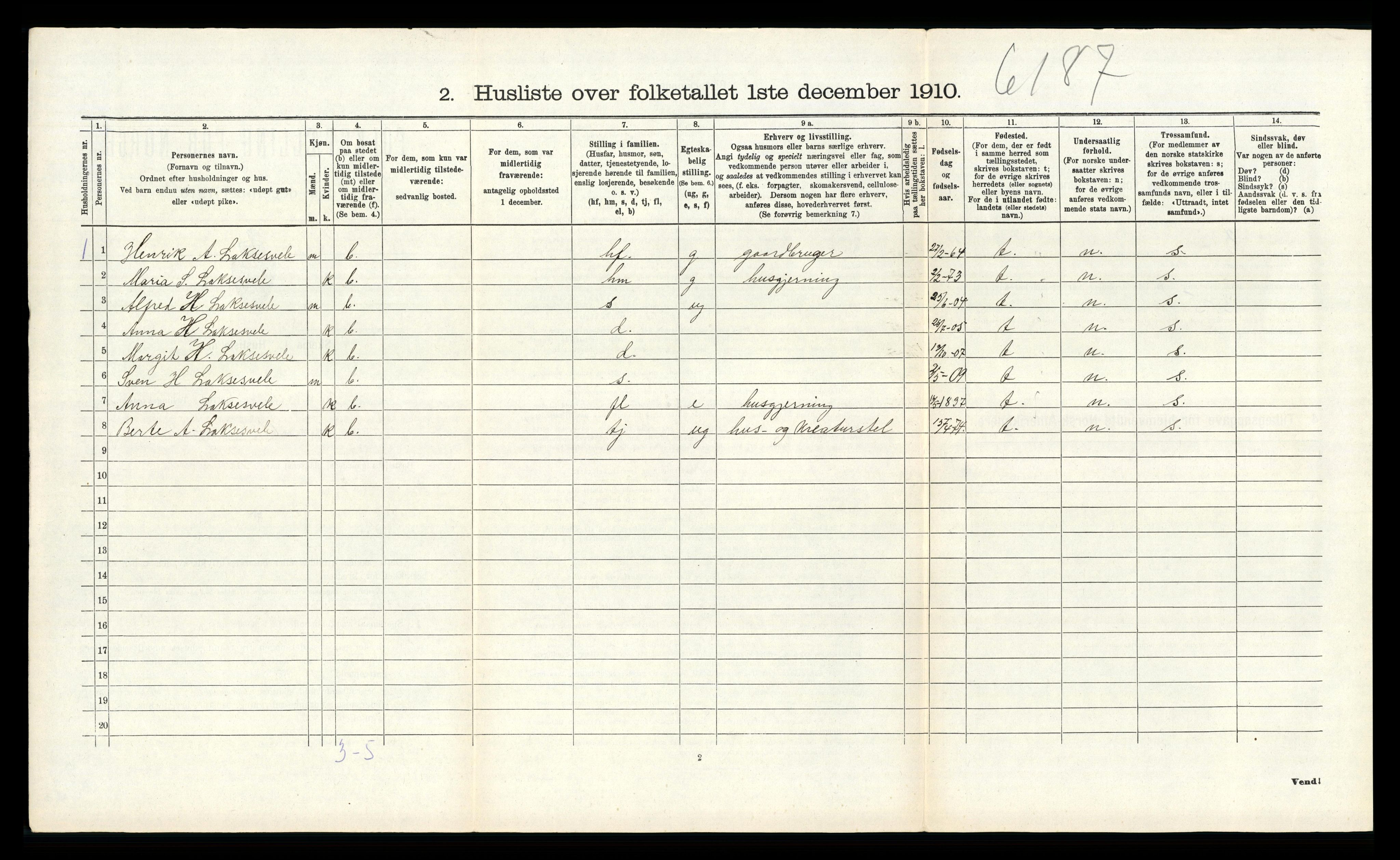 RA, Folketelling 1910 for 1114 Bjerkreim herred, 1910, s. 85