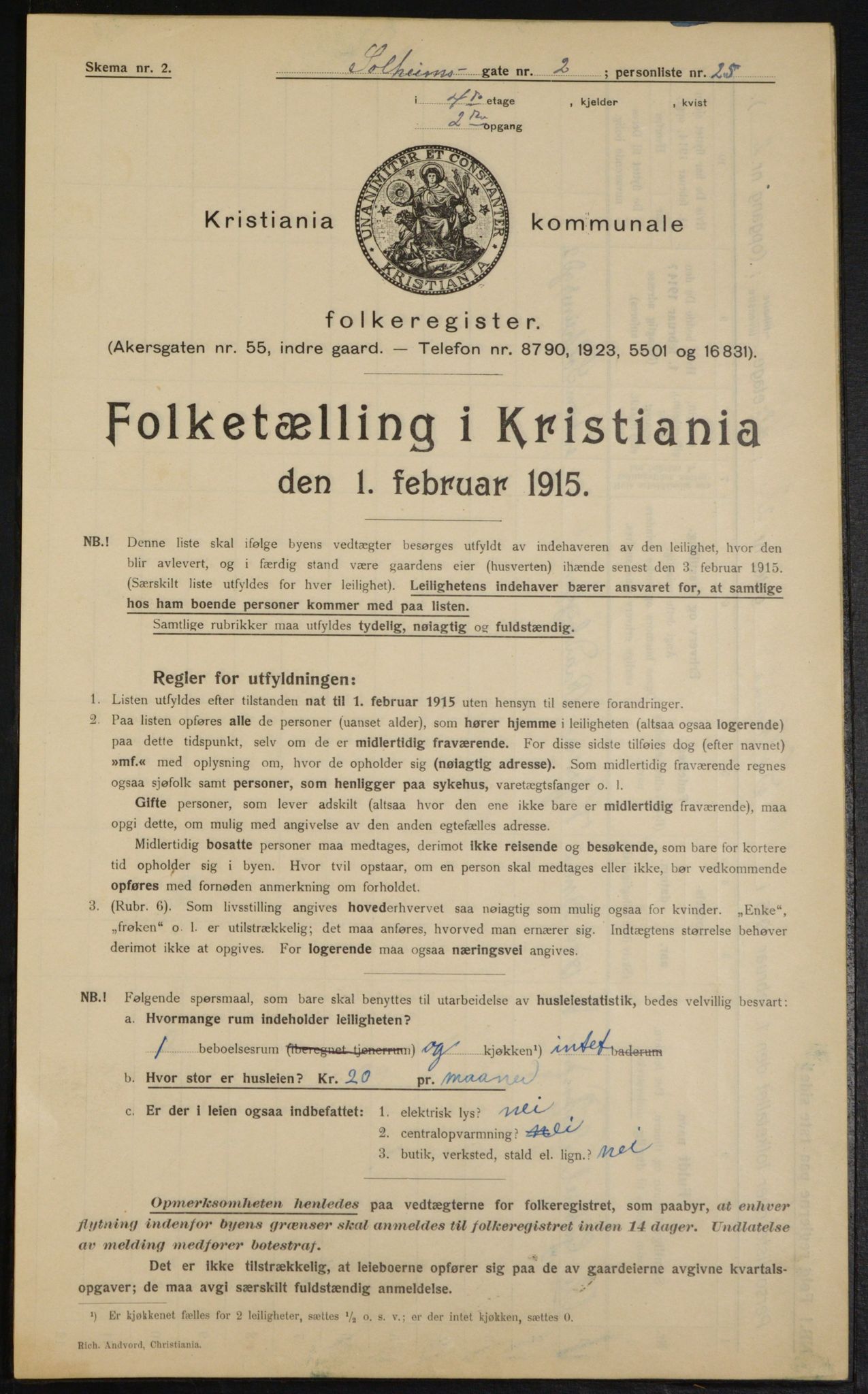 OBA, Kommunal folketelling 1.2.1915 for Kristiania, 1915, s. 99388