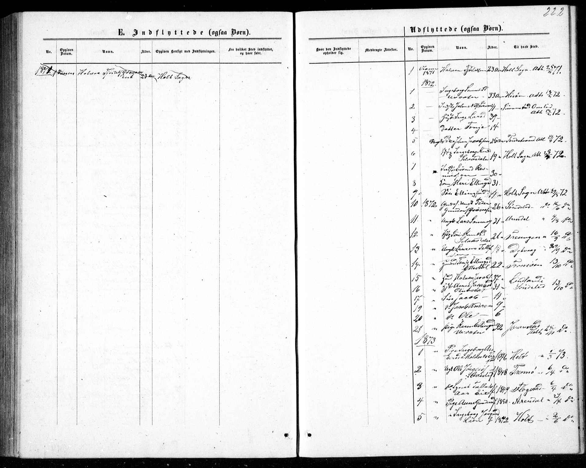 Gjerstad sokneprestkontor, SAK/1111-0014/F/Fb/Fbb/L0003: Klokkerbok nr. B 3, 1862-1889, s. 222