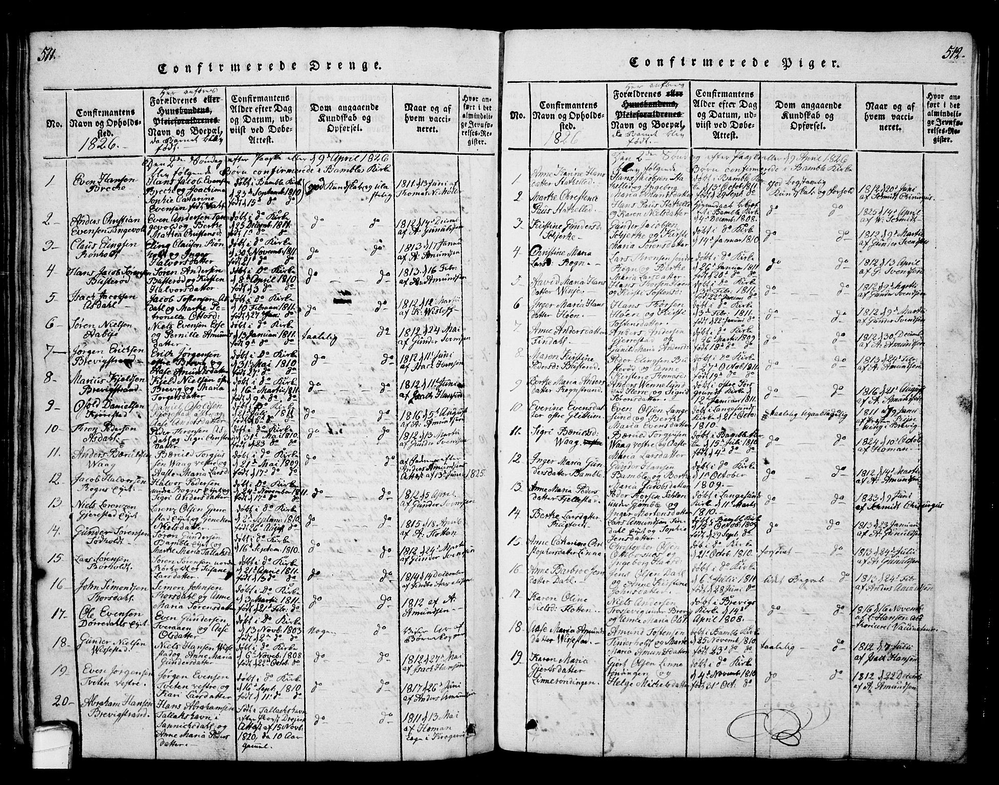Bamble kirkebøker, AV/SAKO-A-253/G/Ga/L0005: Klokkerbok nr. I 5, 1814-1855, s. 511-512