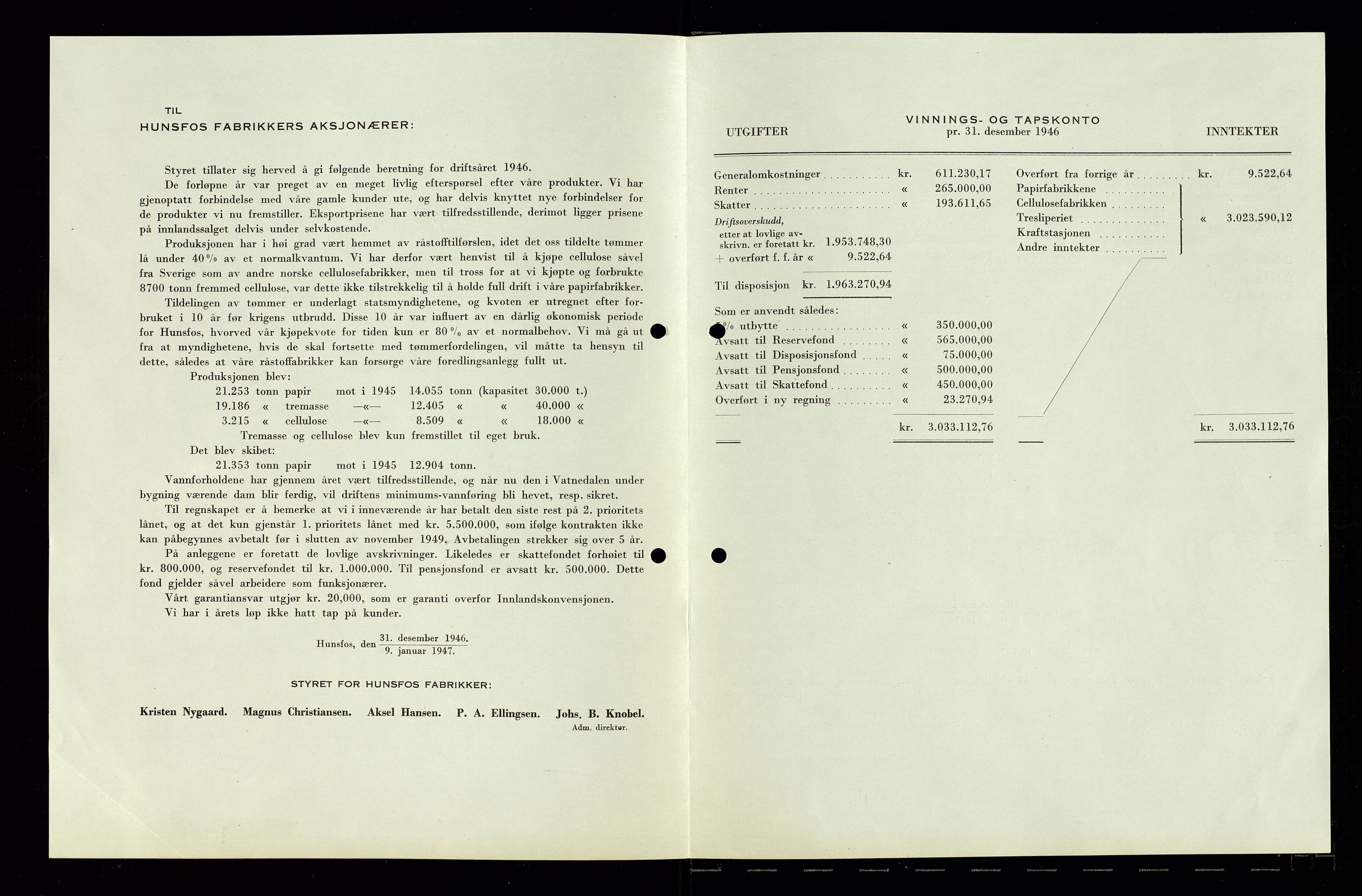 Hunsfos fabrikker, AV/SAK-D/1440/01/L0001/0003: Vedtekter, anmeldelser og årsberetninger / Årsberetninger og regnskap, 1918-1989, s. 98