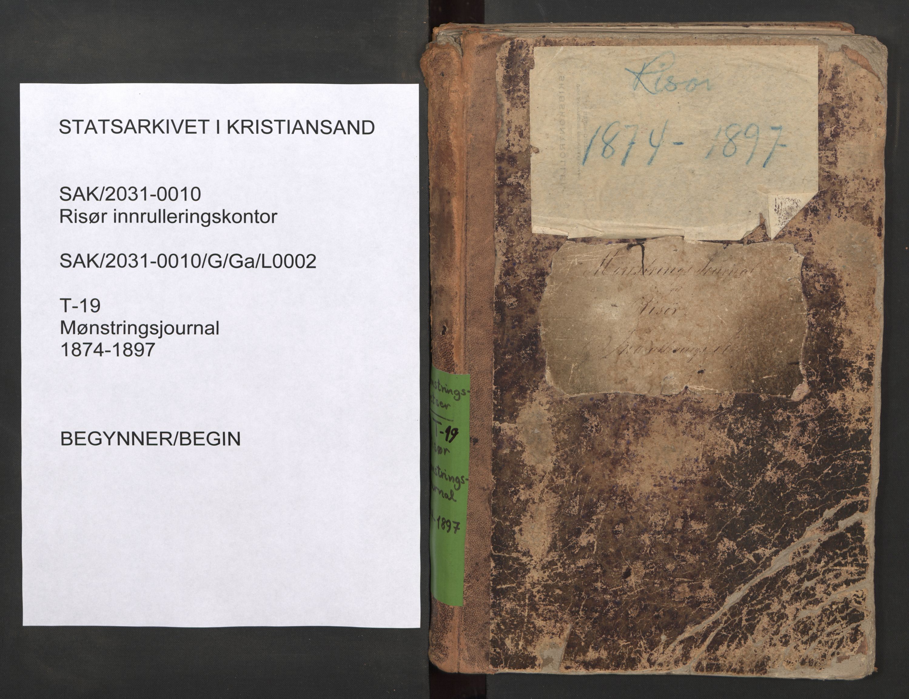 Risør mønstringskrets, SAK/2031-0010/G/Ga/L0002: Mønstringsjournal, T-19, 1874-1897, s. 1