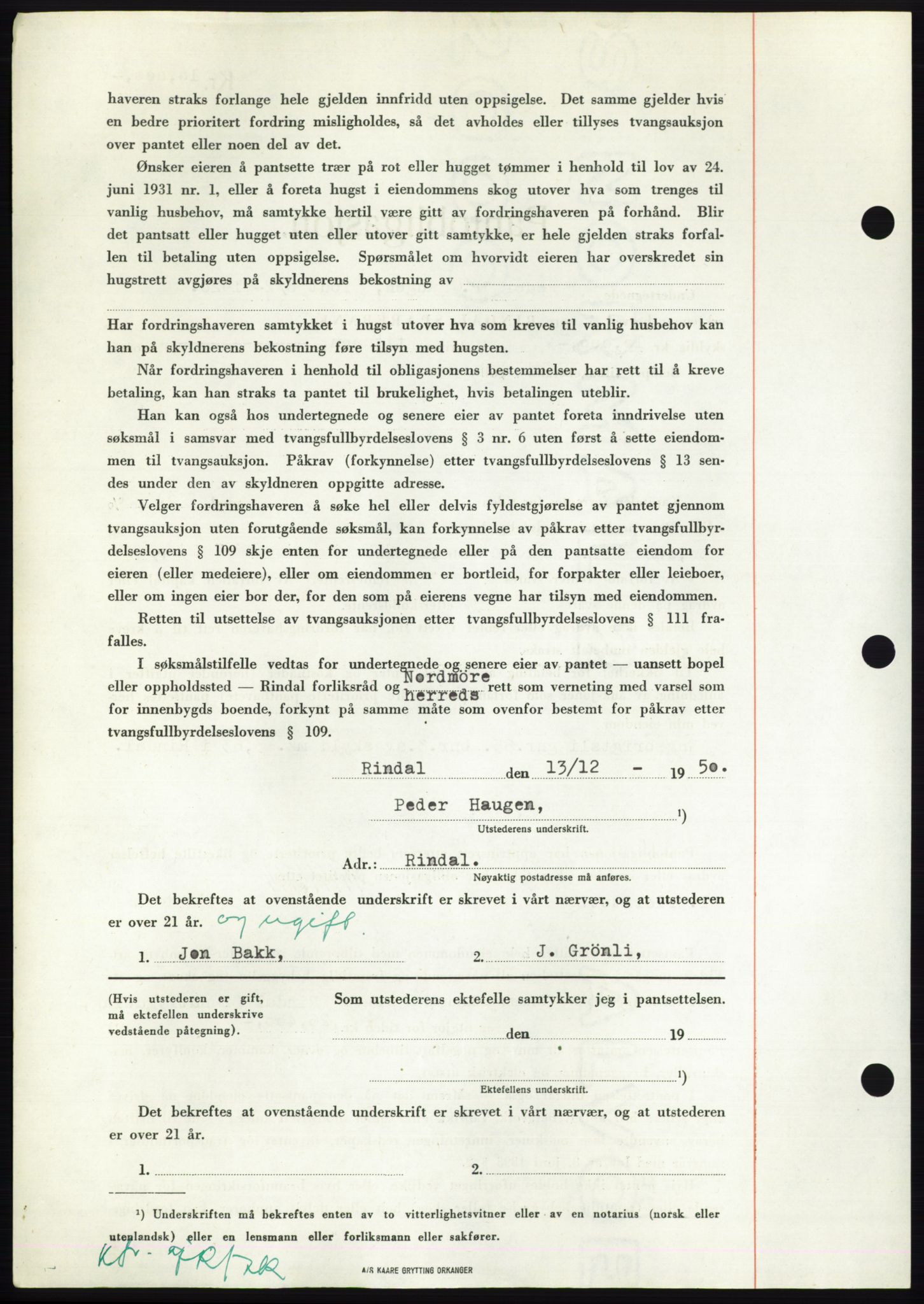 Nordmøre sorenskriveri, AV/SAT-A-4132/1/2/2Ca: Pantebok nr. B106, 1950-1950, Dagboknr: 4133/1950