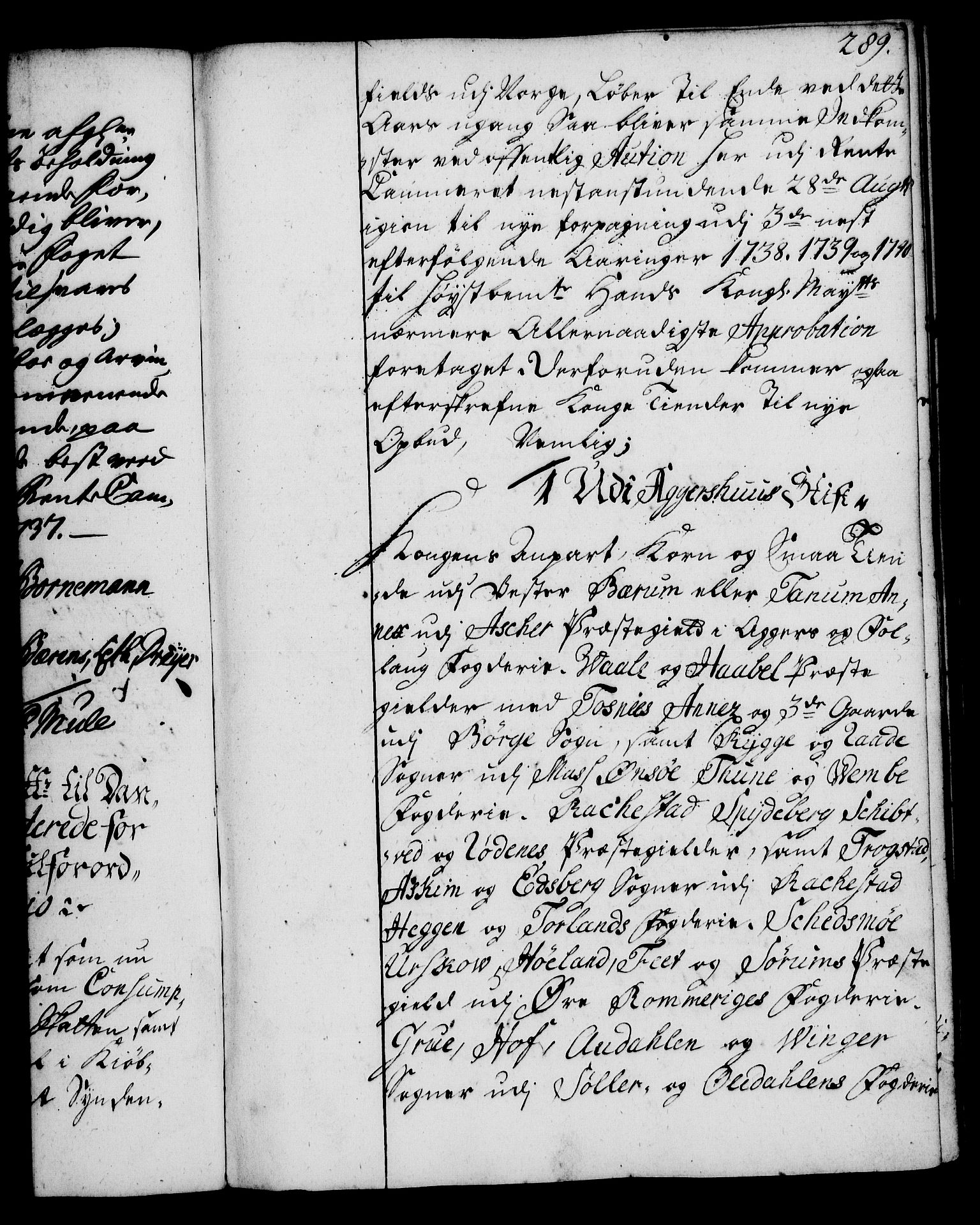 Rentekammeret, Kammerkanselliet, AV/RA-EA-3111/G/Gg/Gga/L0004: Norsk ekspedisjonsprotokoll med register (merket RK 53.4), 1734-1741, s. 289