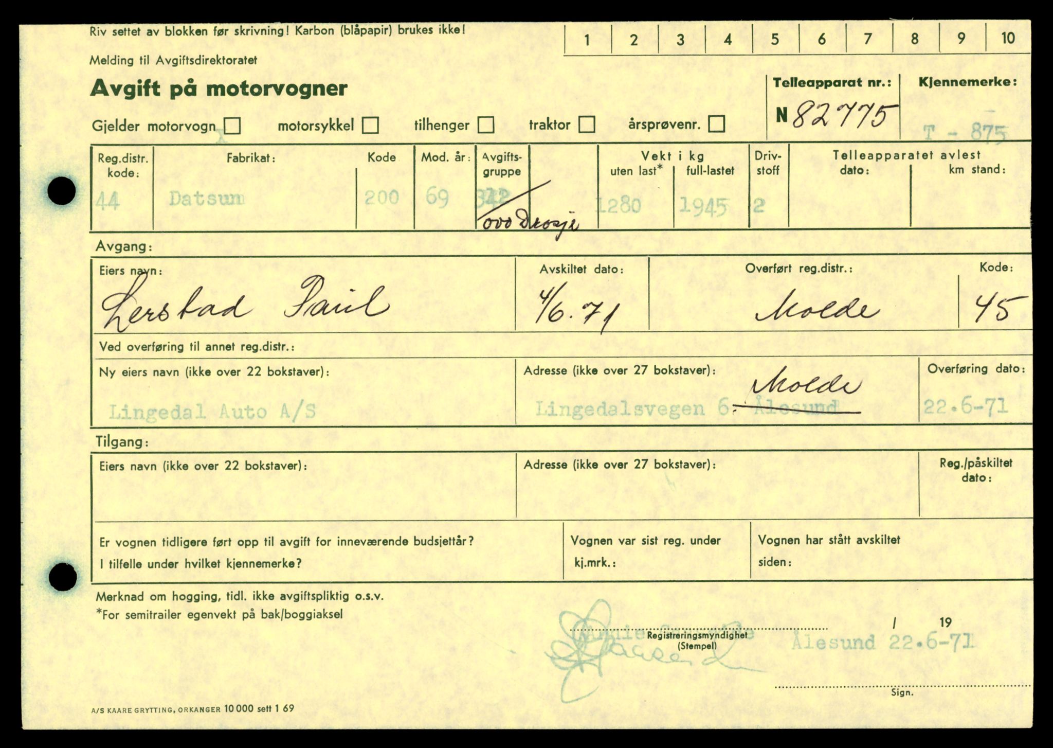 Møre og Romsdal vegkontor - Ålesund trafikkstasjon, AV/SAT-A-4099/F/Fe/L0008: Registreringskort for kjøretøy T 747 - T 894, 1927-1998, s. 2718