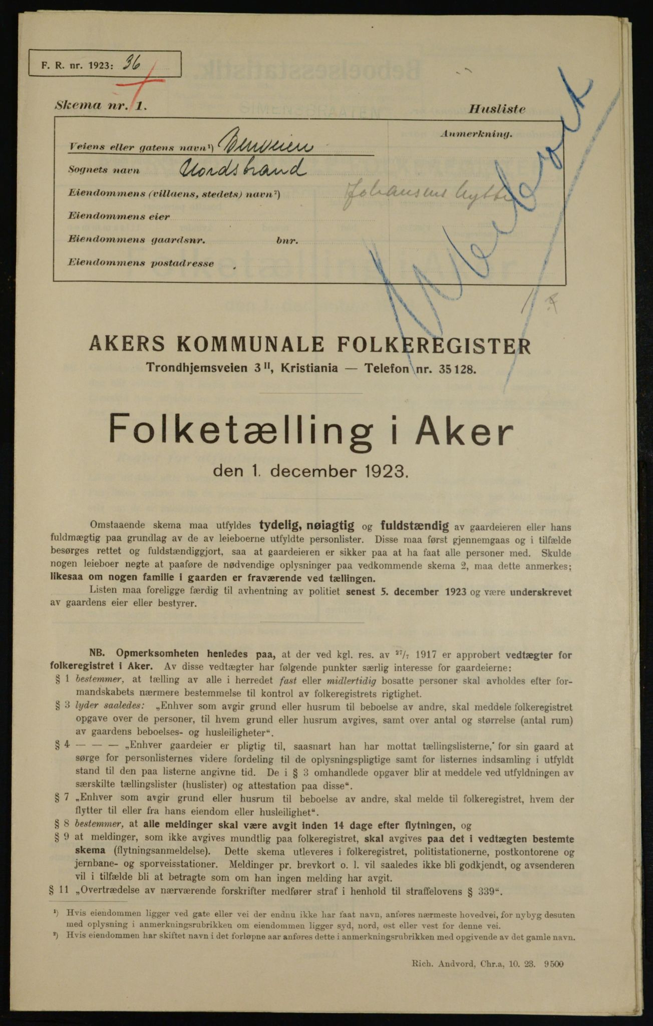 , Kommunal folketelling 1.12.1923 for Aker, 1923, s. 36829