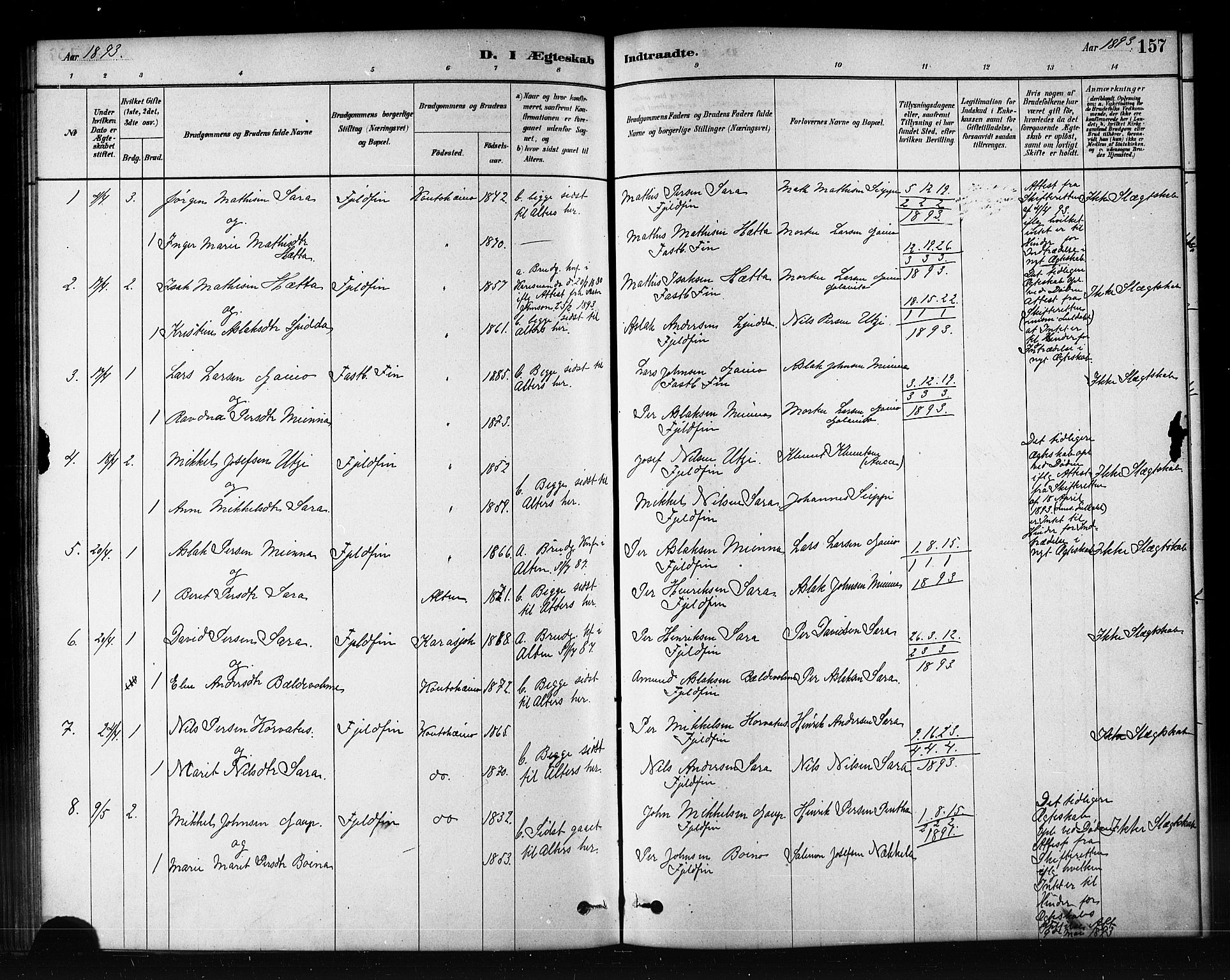 Kautokeino sokneprestembete, AV/SATØ-S-1340/H/Hb/L0002.klokk: Klokkerbok nr. 2, 1877-1896, s. 157