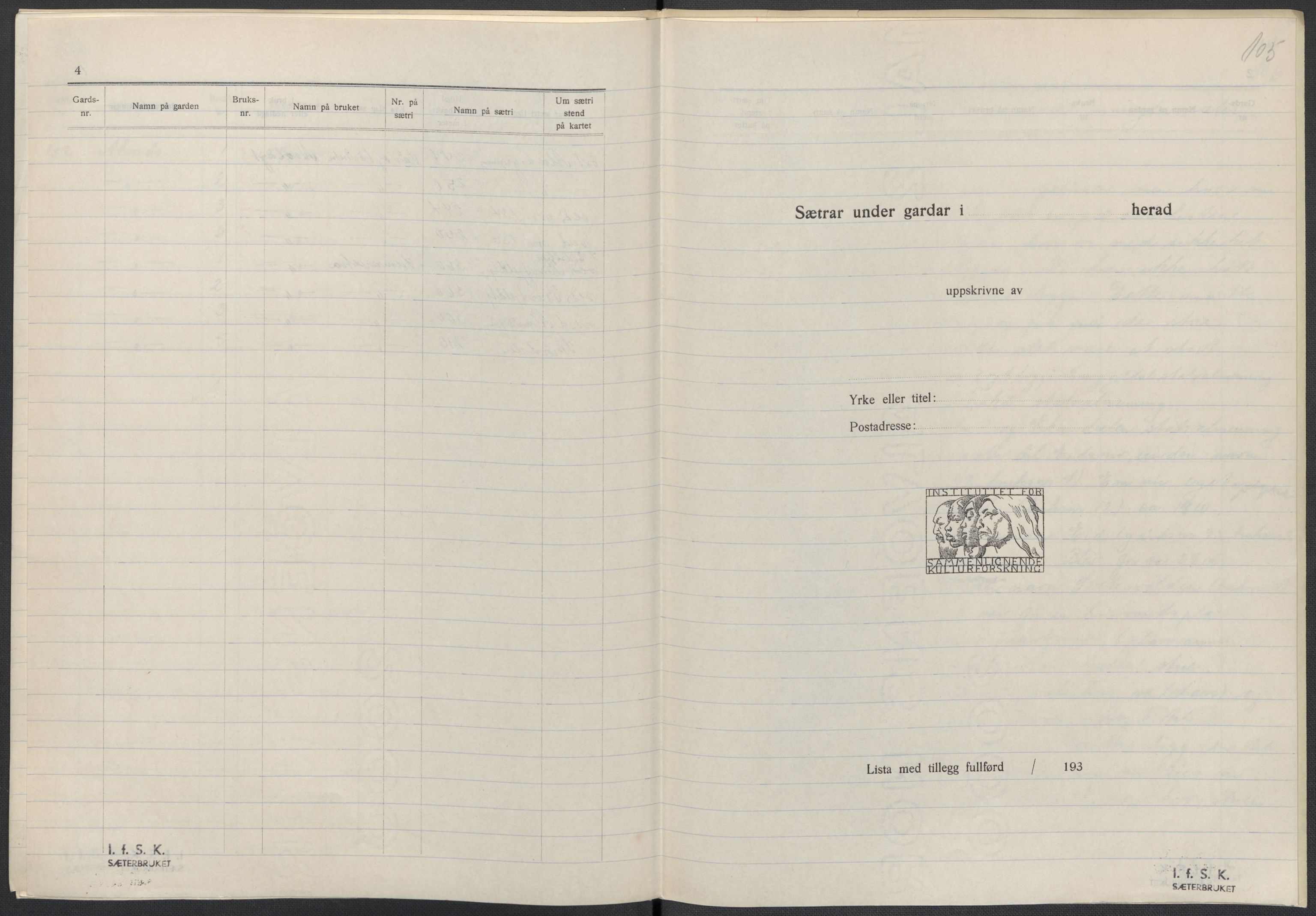 Instituttet for sammenlignende kulturforskning, RA/PA-0424/F/Fc/L0015/0003: Eske B15: / Nord-Trøndelag (perm XLIV-XLV), 1933-1939, s. 105