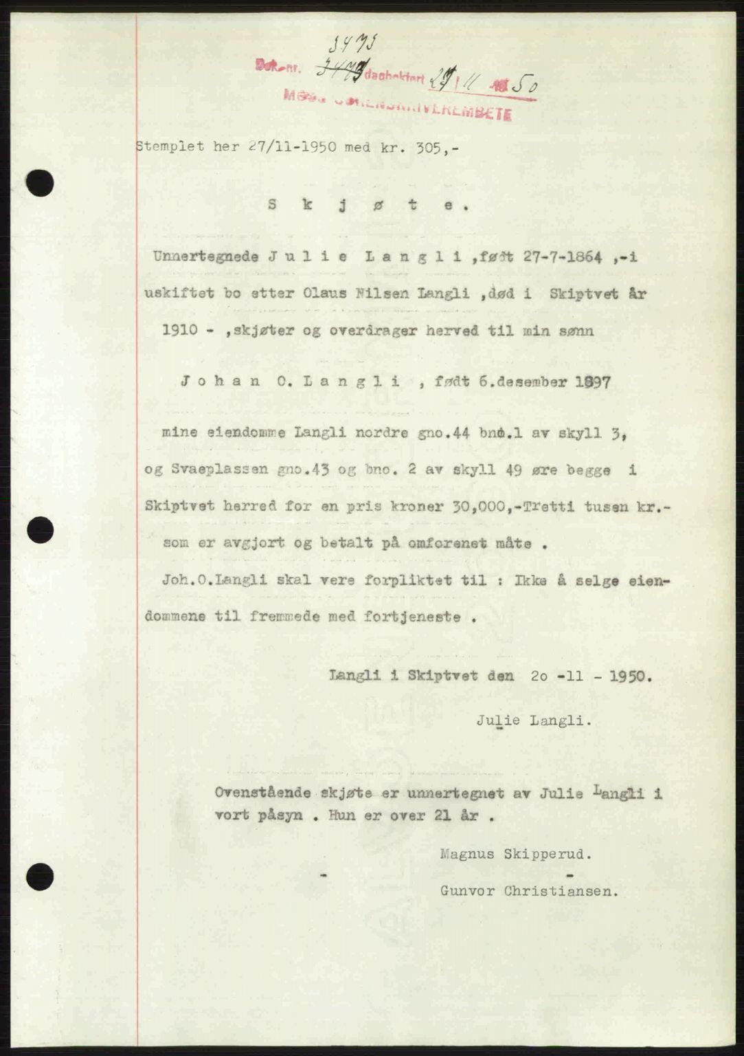 Moss sorenskriveri, SAO/A-10168: Pantebok nr. A2, 1947-1950, Dagboknr: 3473/1950
