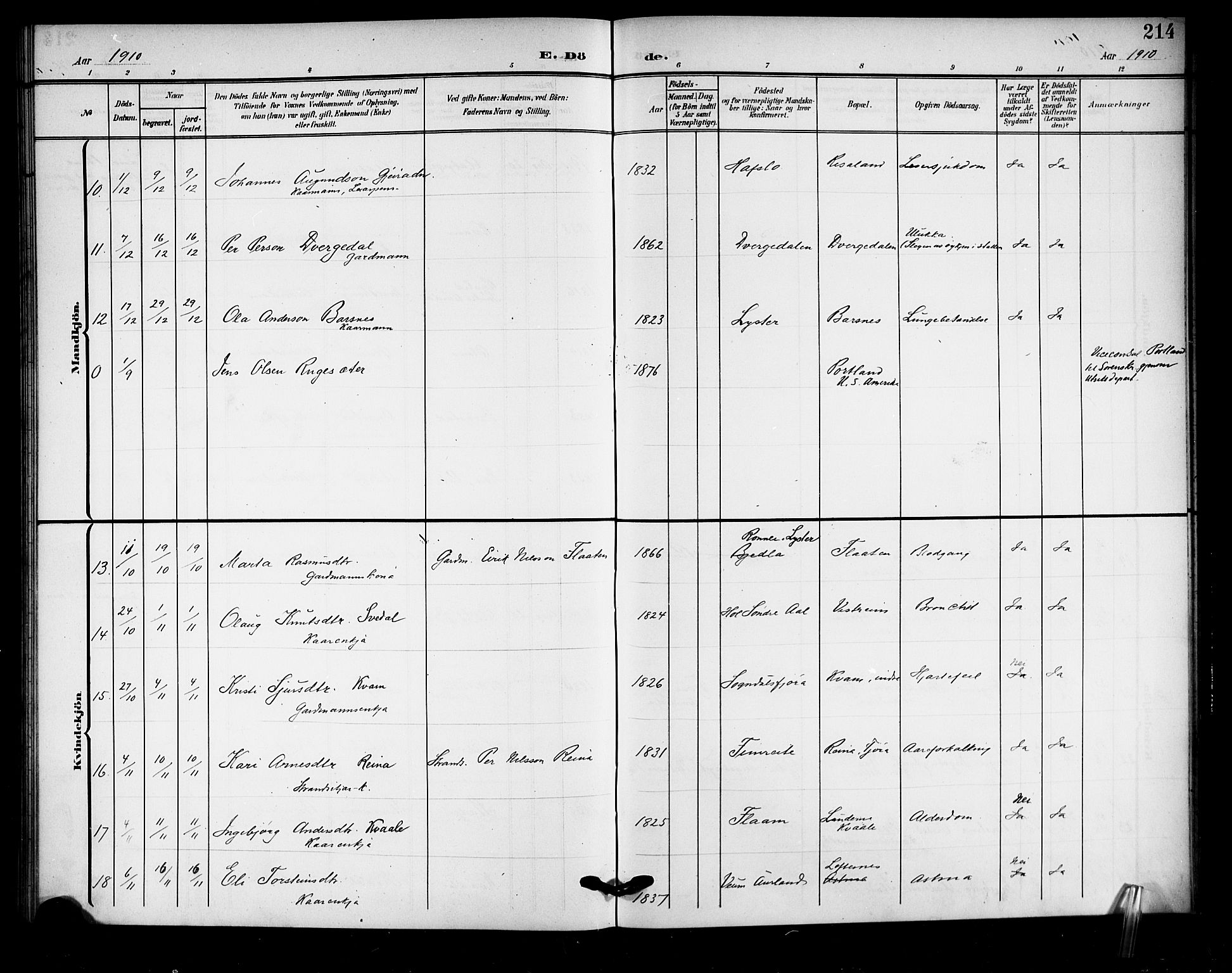 Sogndal sokneprestembete, AV/SAB-A-81301/H/Hab/Haba/L0002: Klokkerbok nr. A 2, 1908-1924, s. 214