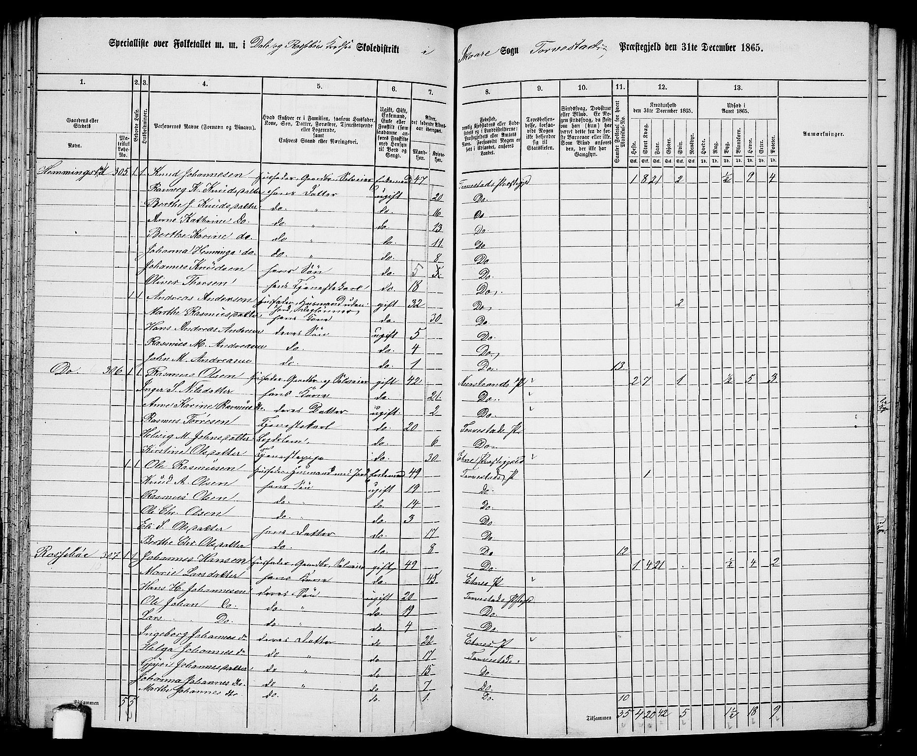 RA, Folketelling 1865 for 1152L Torvastad prestegjeld, Torvastad sokn, Skåre sokn og Utsira sokn, 1865, s. 105