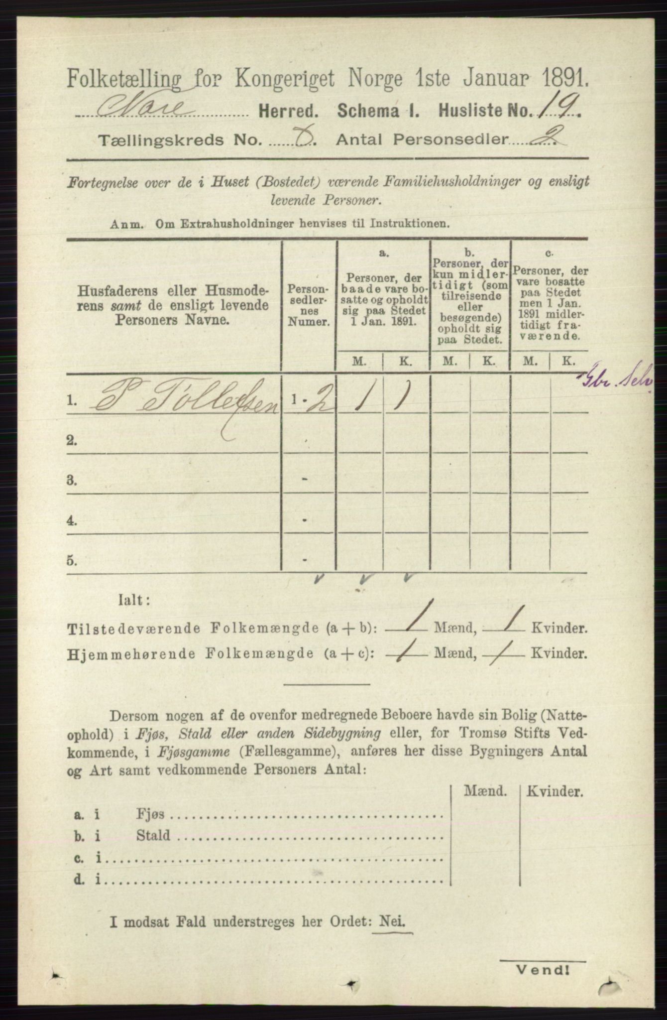RA, Folketelling 1891 for 0633 Nore herred, 1891, s. 2809