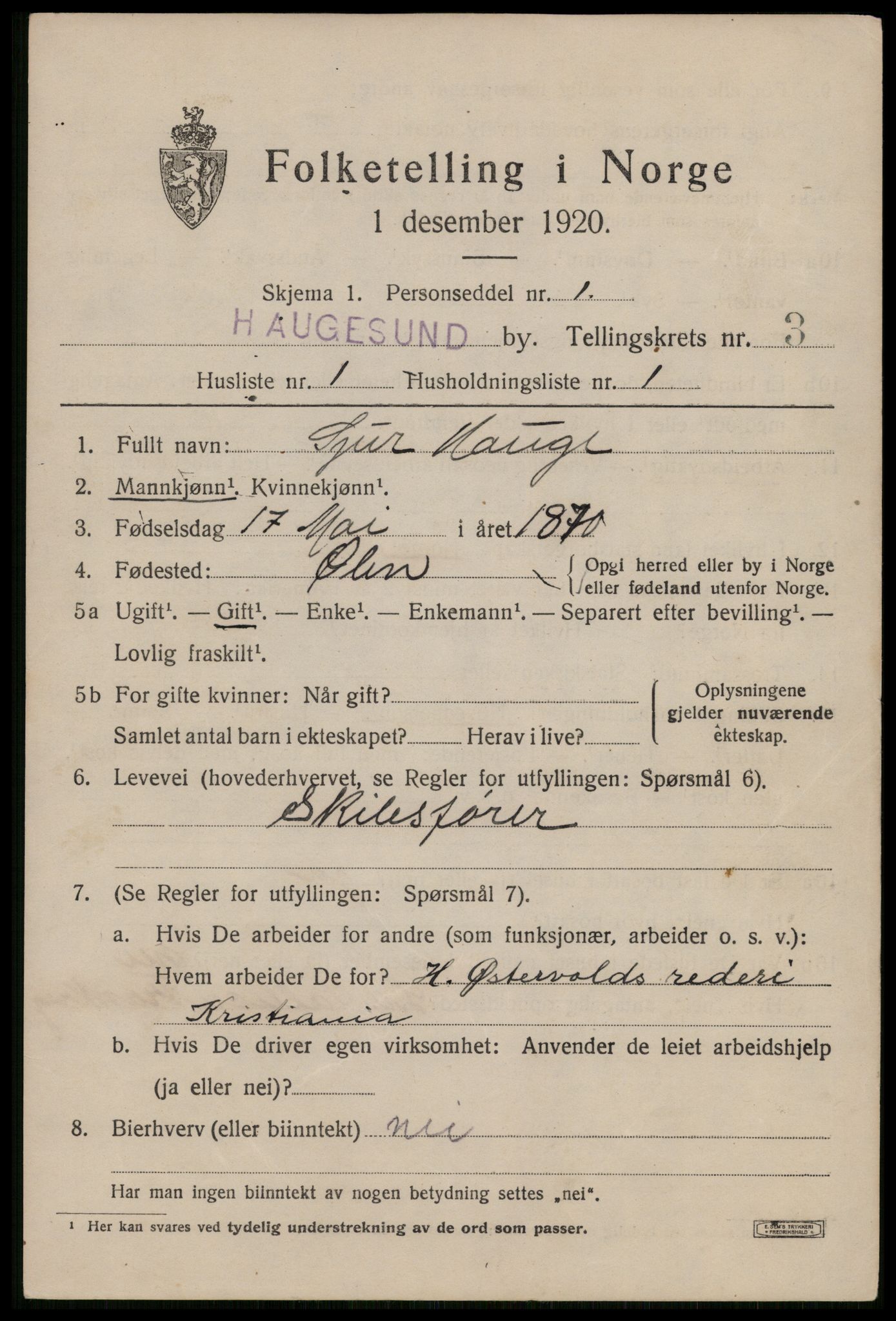 SAST, Folketelling 1920 for 1106 Haugesund kjøpstad, 1920, s. 14347