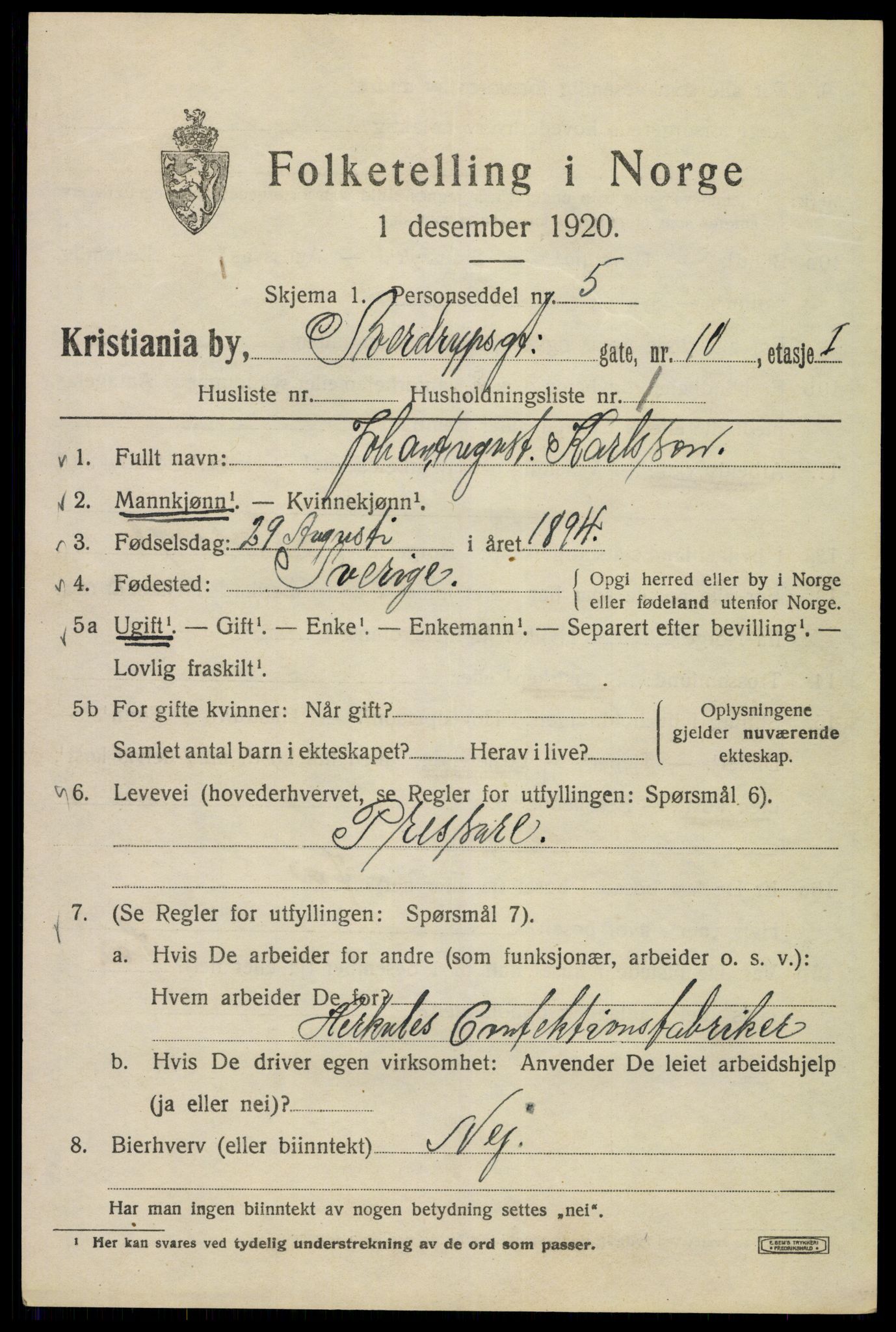SAO, Folketelling 1920 for 0301 Kristiania kjøpstad, 1920, s. 556967