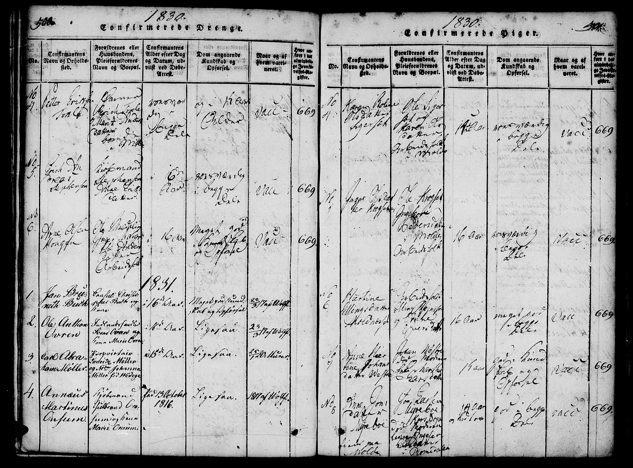 Ministerialprotokoller, klokkerbøker og fødselsregistre - Møre og Romsdal, AV/SAT-A-1454/558/L0688: Ministerialbok nr. 558A02, 1818-1843, s. 500-501