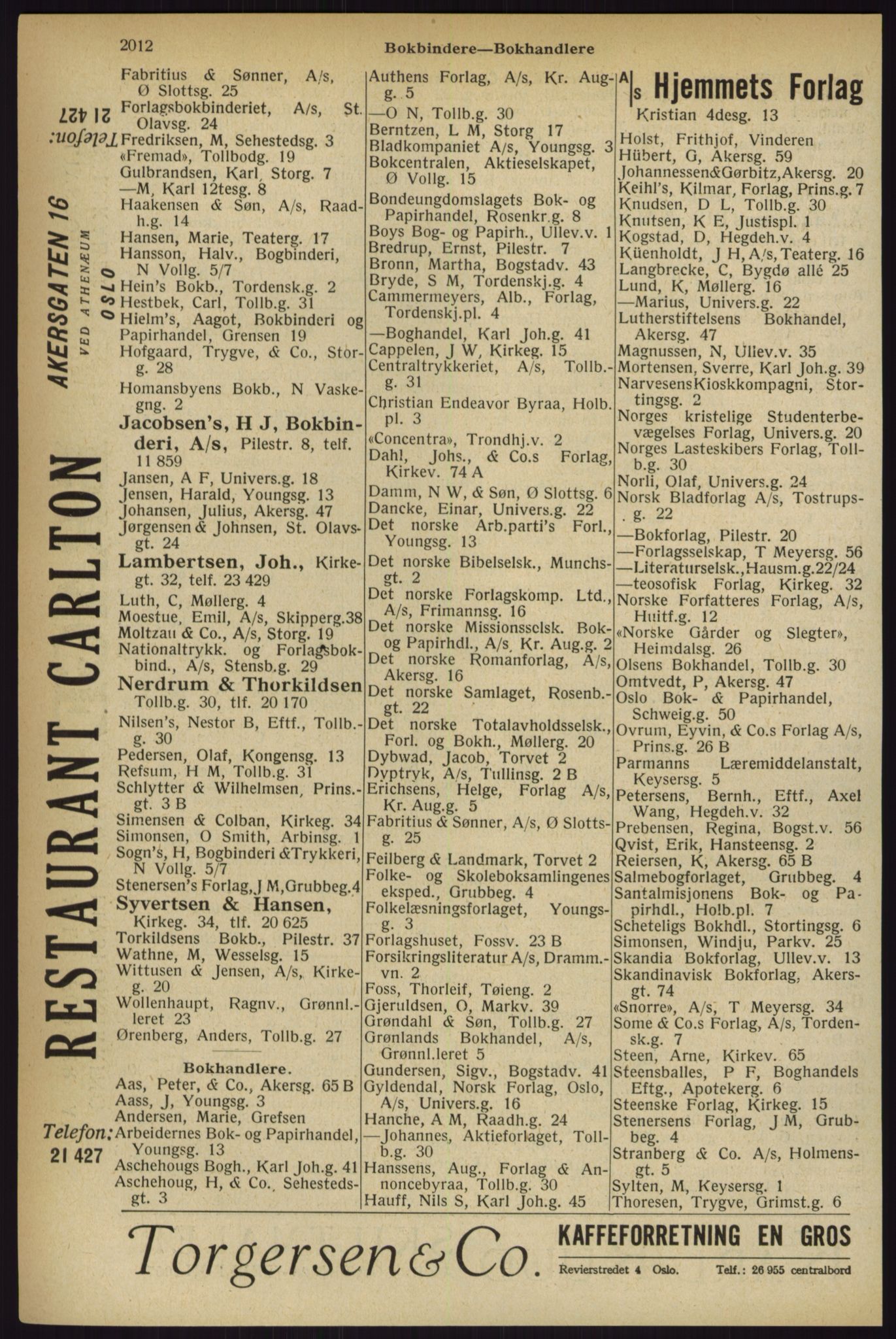 Kristiania/Oslo adressebok, PUBL/-, 1927, s. 2012