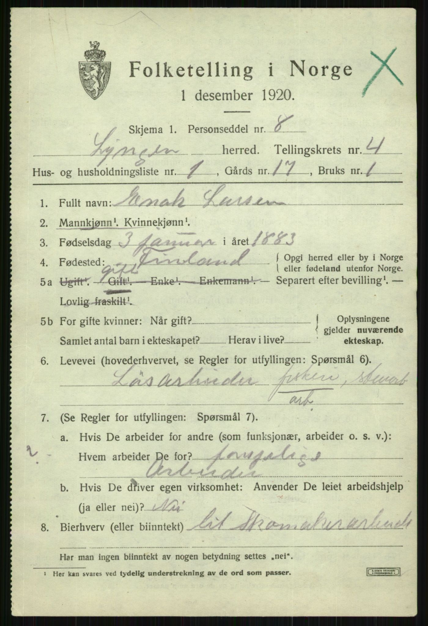 SATØ, Folketelling 1920 for 1938 Lyngen herred, 1920, s. 4037