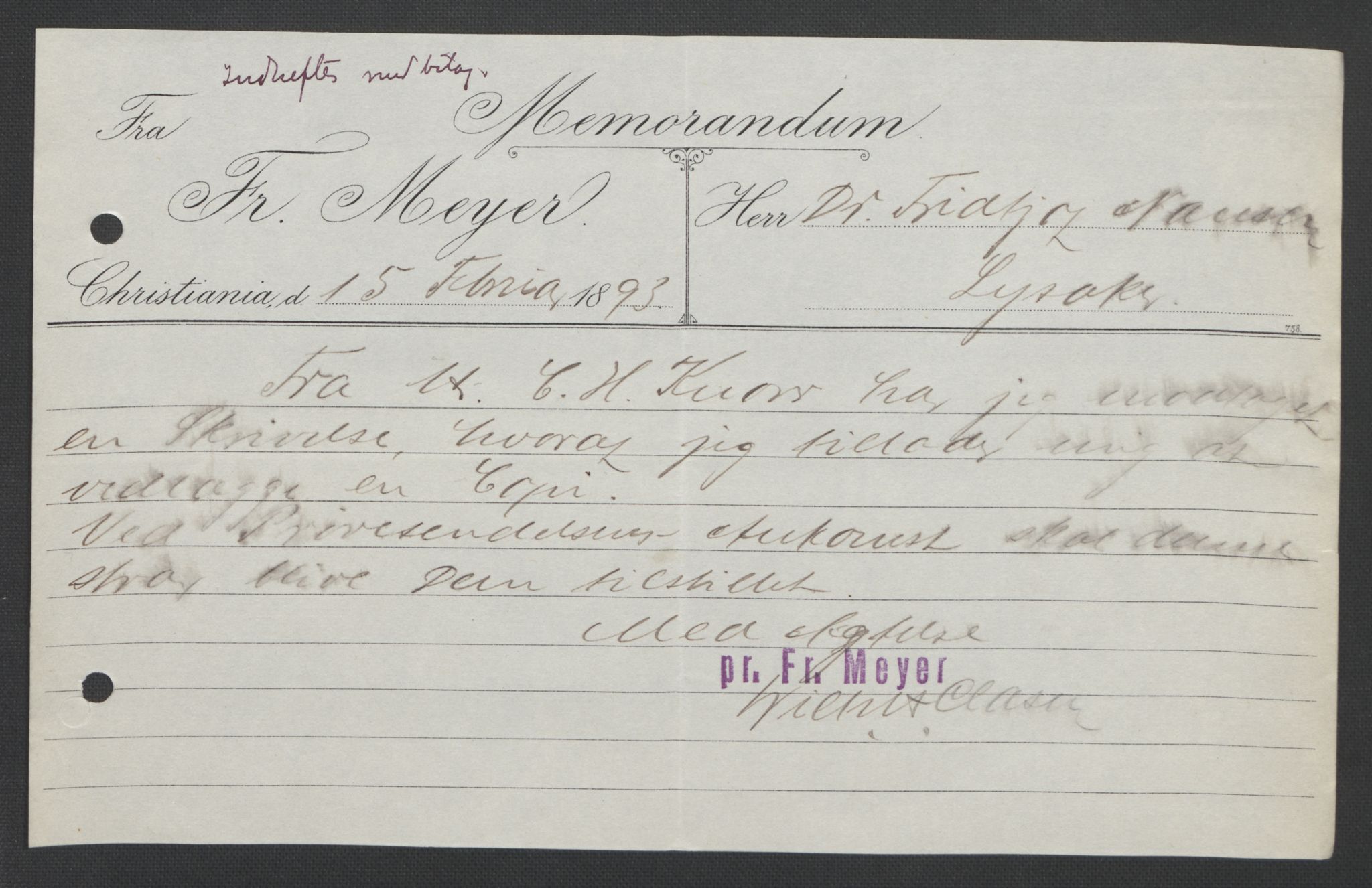 Arbeidskomitéen for Fridtjof Nansens polarekspedisjon, AV/RA-PA-0061/D/L0004: Innk. brev og telegrammer vedr. proviant og utrustning, 1892-1893, s. 367